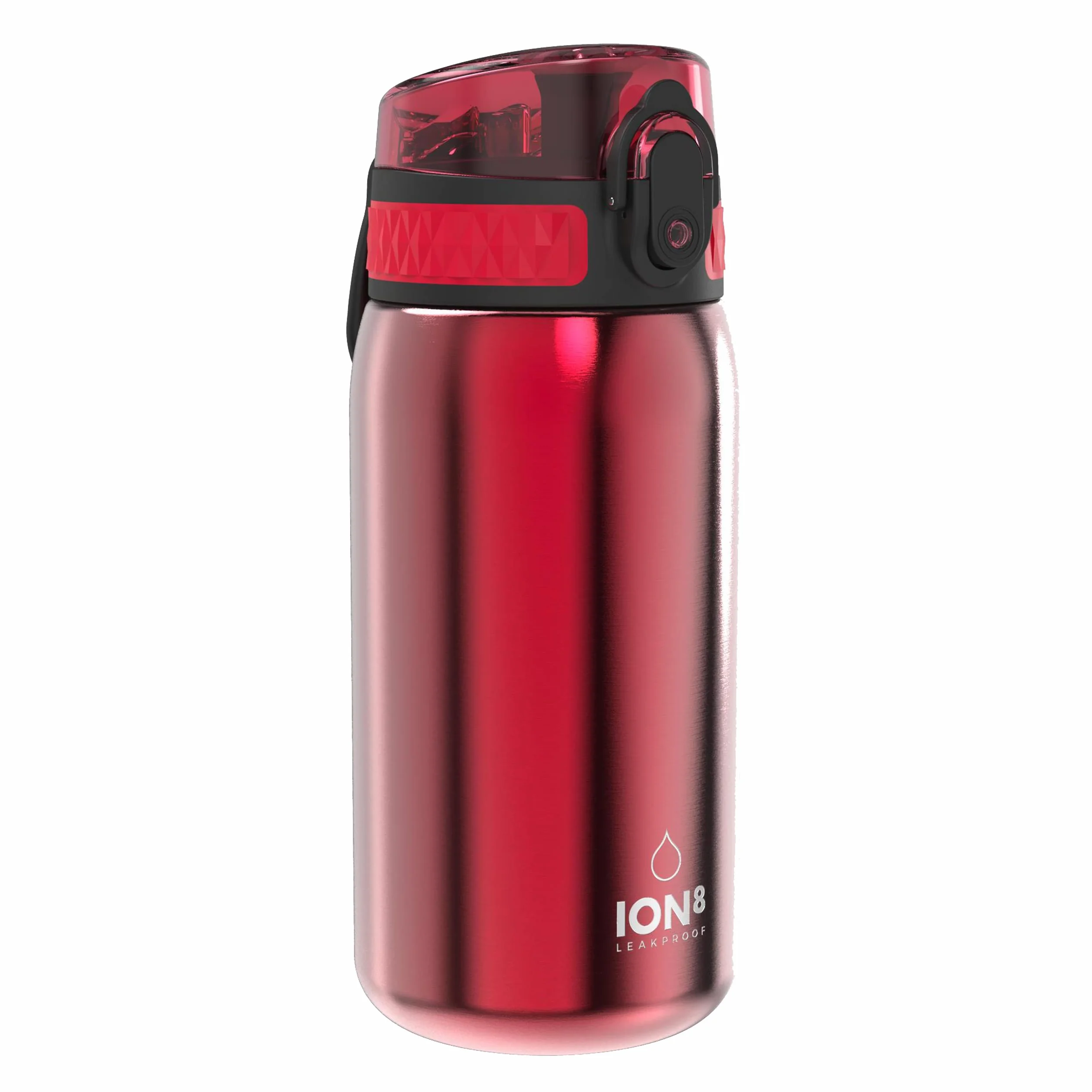 ION8 Butelka na Wodę dla Dzieci ze Lekki Stali, 400 ml/13 oz, Nieocieplany, Szczelna, Łatwa do Otwarcia, Bezpieczny Zamek, Można Myć w Zmywarce, Składany Uchwyt, Łatwa w Czyszczeniu, Czerwony
