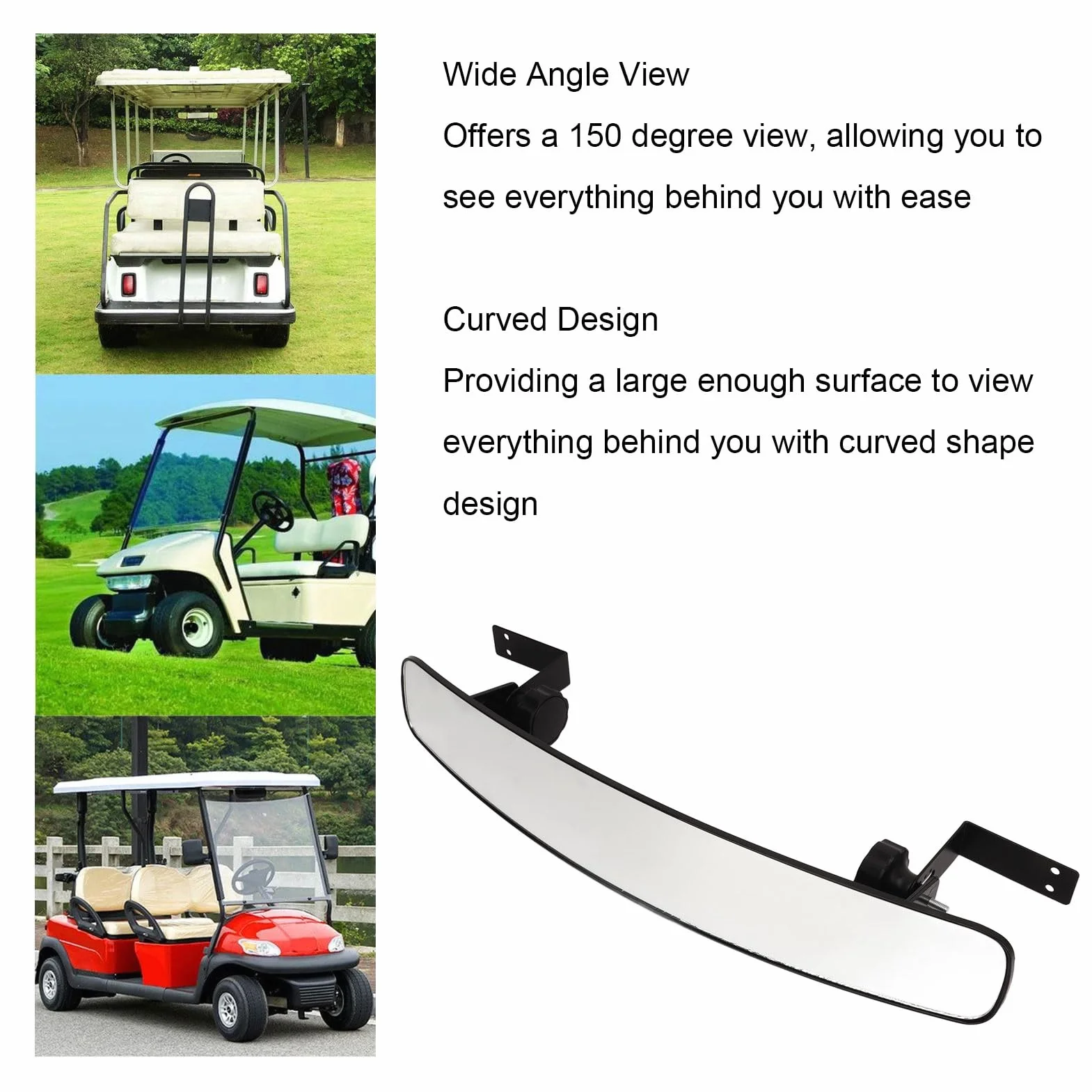 Lusterko Wsteczne Wózka Golfowego 2,75 x 16,5 Cala Panoramiczne 150 Stopni Zakrzywione