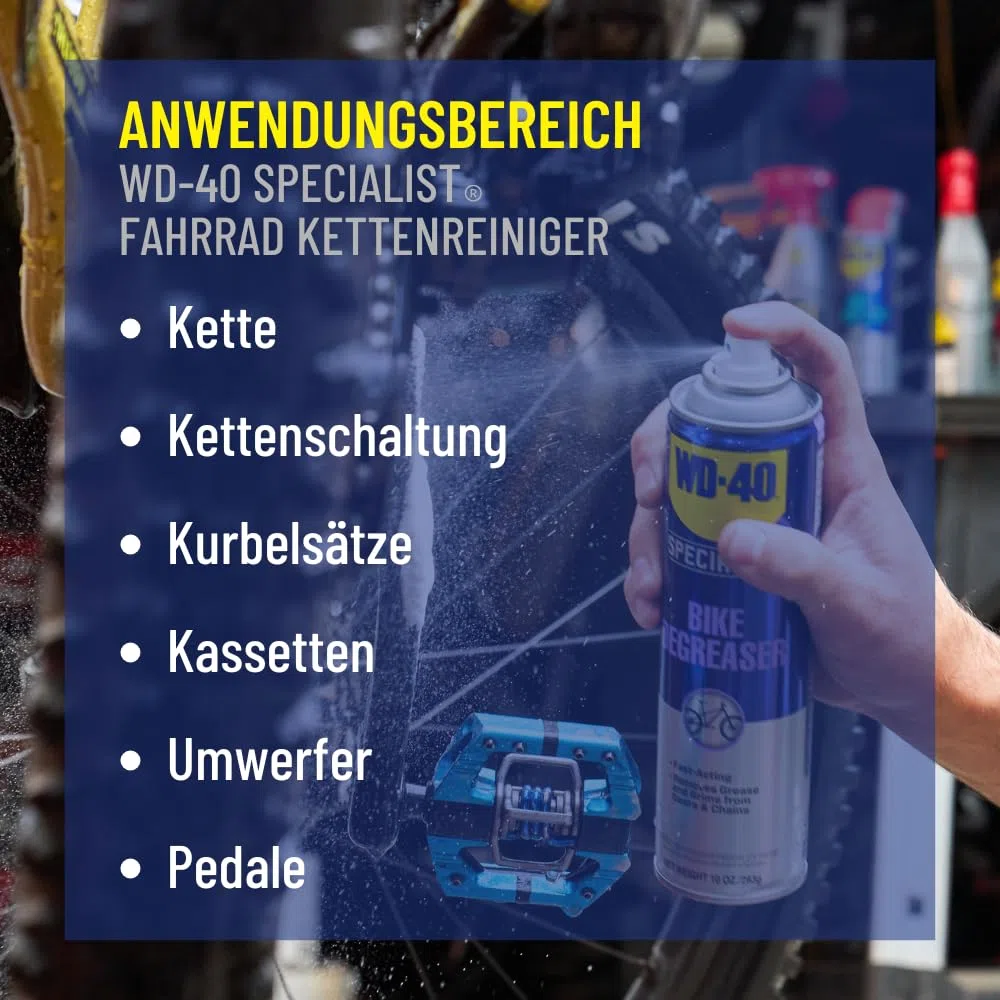 WD-40 Specialist Środek do czyszczenia łańcuchów rowerowych 500 ml – skuteczny środek do czyszczenia łańcuchów rowerowych do usuwania brudu, rdzy i osadów ze wszystkich typów rowerów, spowalnia