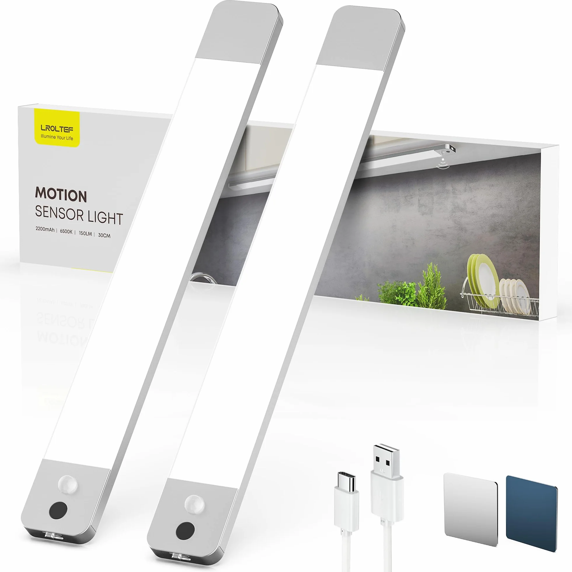 Reglette LED Lampa kuchenna pod szafkę 30 cm 2200 mAh z czujnikiem ruchu 2 sztuki