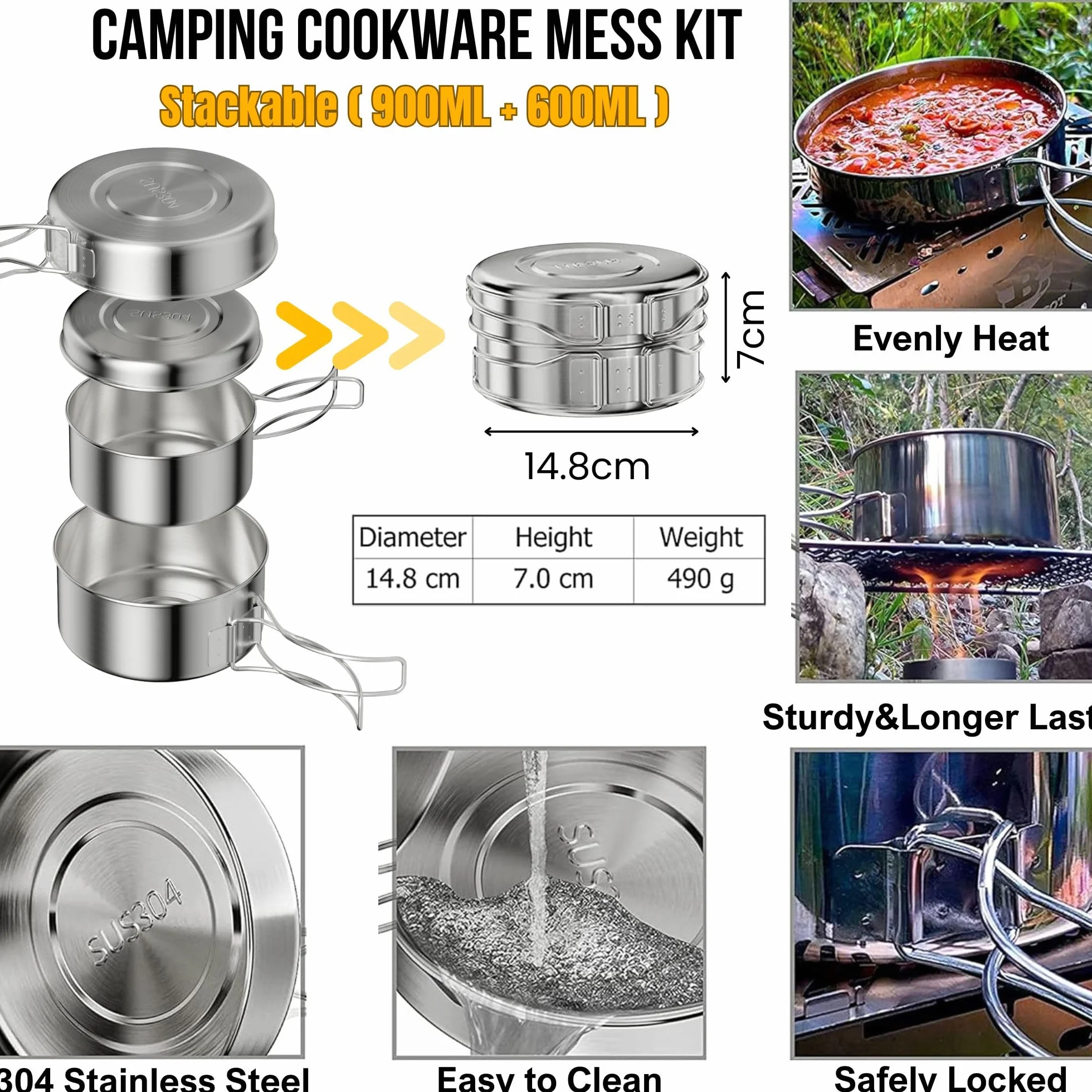 Bestargot Zestaw naczyń kempingowych z patelnią, naczynia do gotowania na zewnątrz, garnki piknikowe, ultralekki, zestaw garnków kempingowych, zestaw naczyń kempingowych do bushcraft