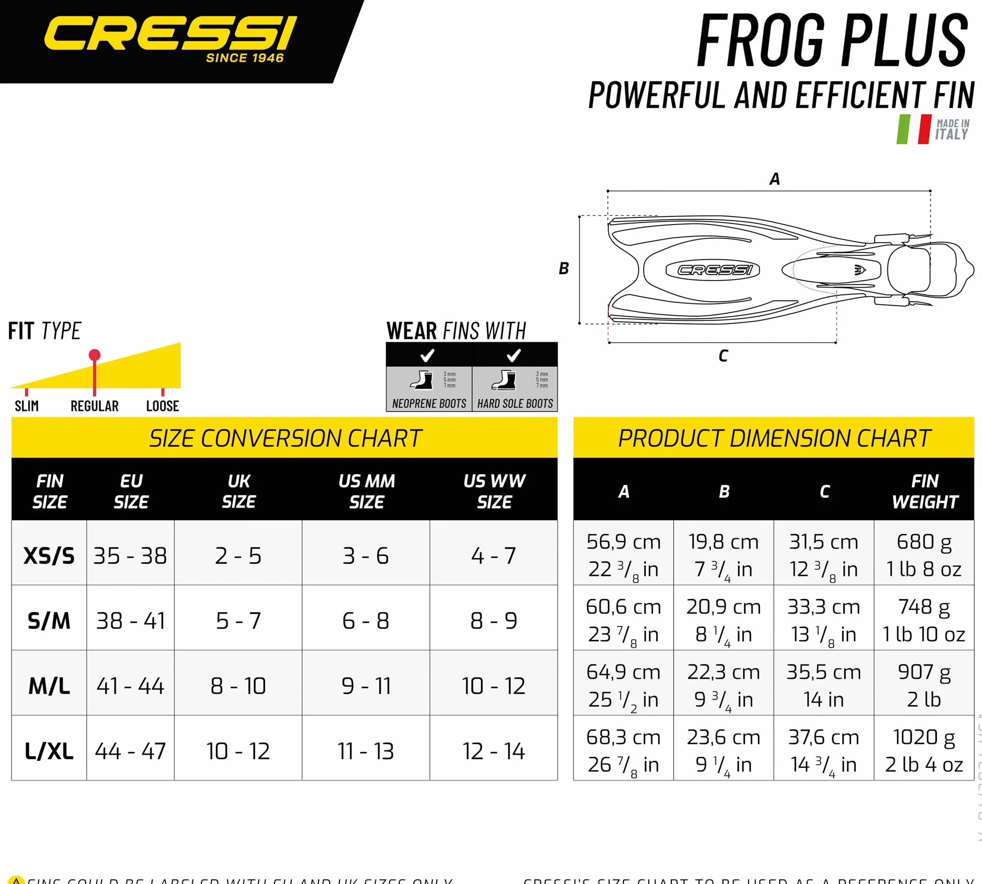 Cressi Frog Plus - płetwy do nurkowania z regulowanym/otwartym obcasem