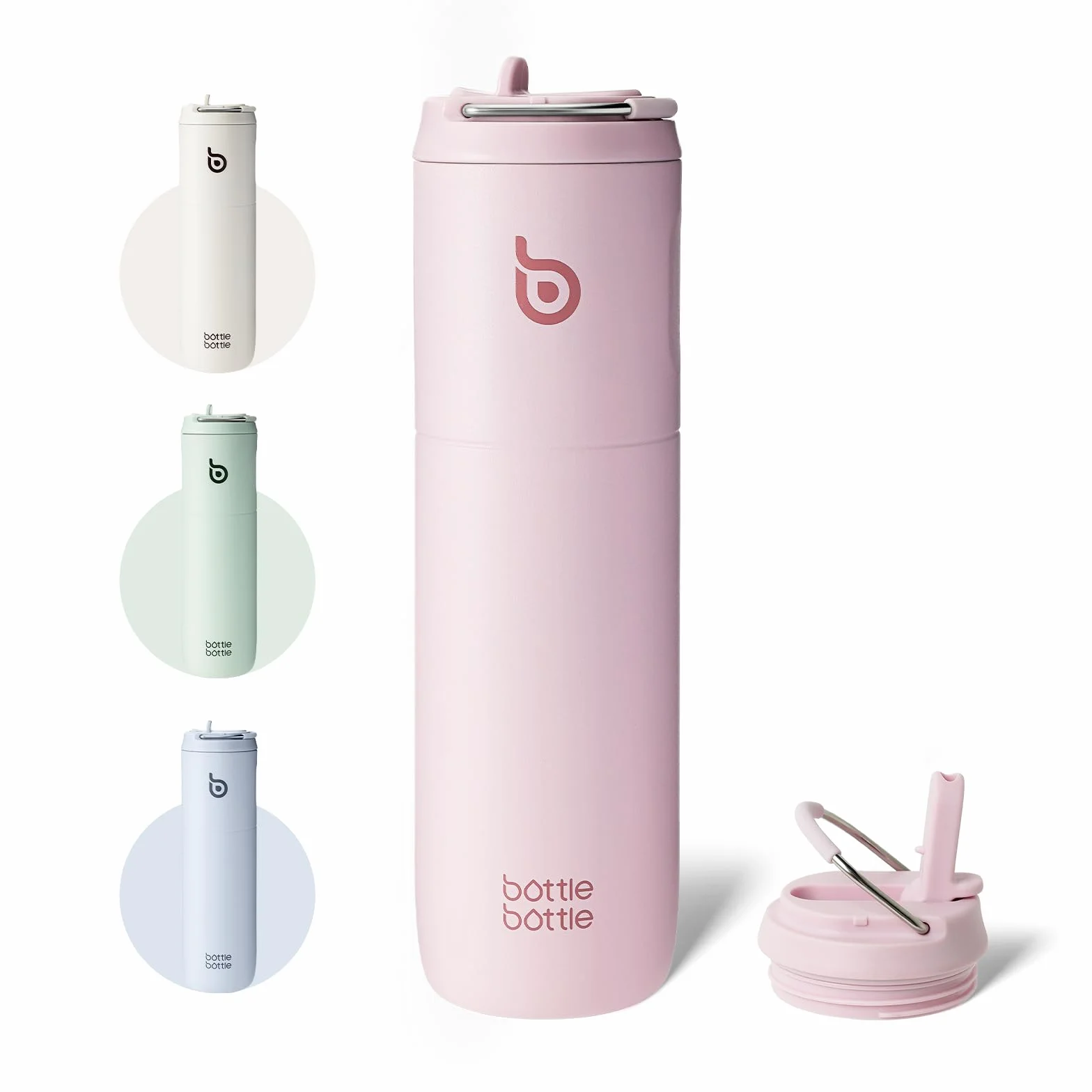BOTTLE BOTTLE Butelka termiczna 750 ml ze stali nierdzewnej ze słomką i zakrętką – szczelna, bez BPA – do szkoły, podróży, fitness (pastelowy różowy)