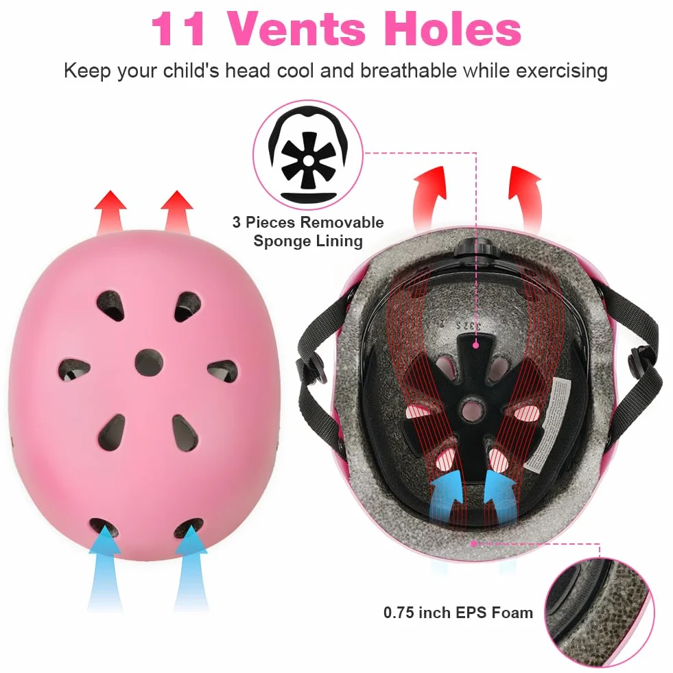 Flintronic Kask rowerowy dla dzieci w wieku 2-13 lat, zestaw ochronny dla dzieci, kask do deskorolki, skutera, sportu, roweru dla dziewcząt i chłopców