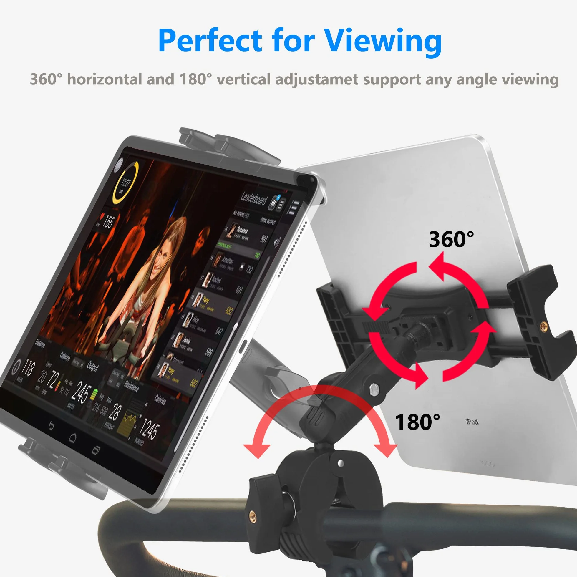 Bieżnia Tablet iPad Holder Zacisk na kierownicę rowerową do stacjonarnego roweru eliptycznego spin roweru Peloton Wózek do urządzeń 4-13", iPad Pro 12.9, Air, Mini, Galaxy Tab, iPhone