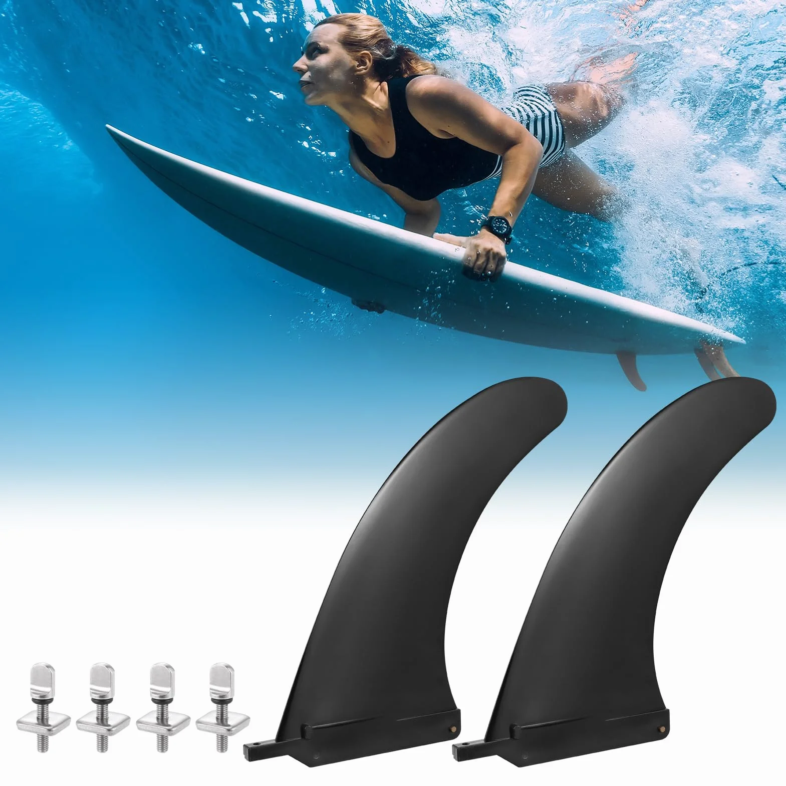 Zocipro Sup Finne, 2 sztuki, zdejmowana deska surfingowa SUP z 4 śrubami, wzmocniona, nylonowa, centralna płetwa, do deski SUP, nadmuchiwany kajak, długa deska