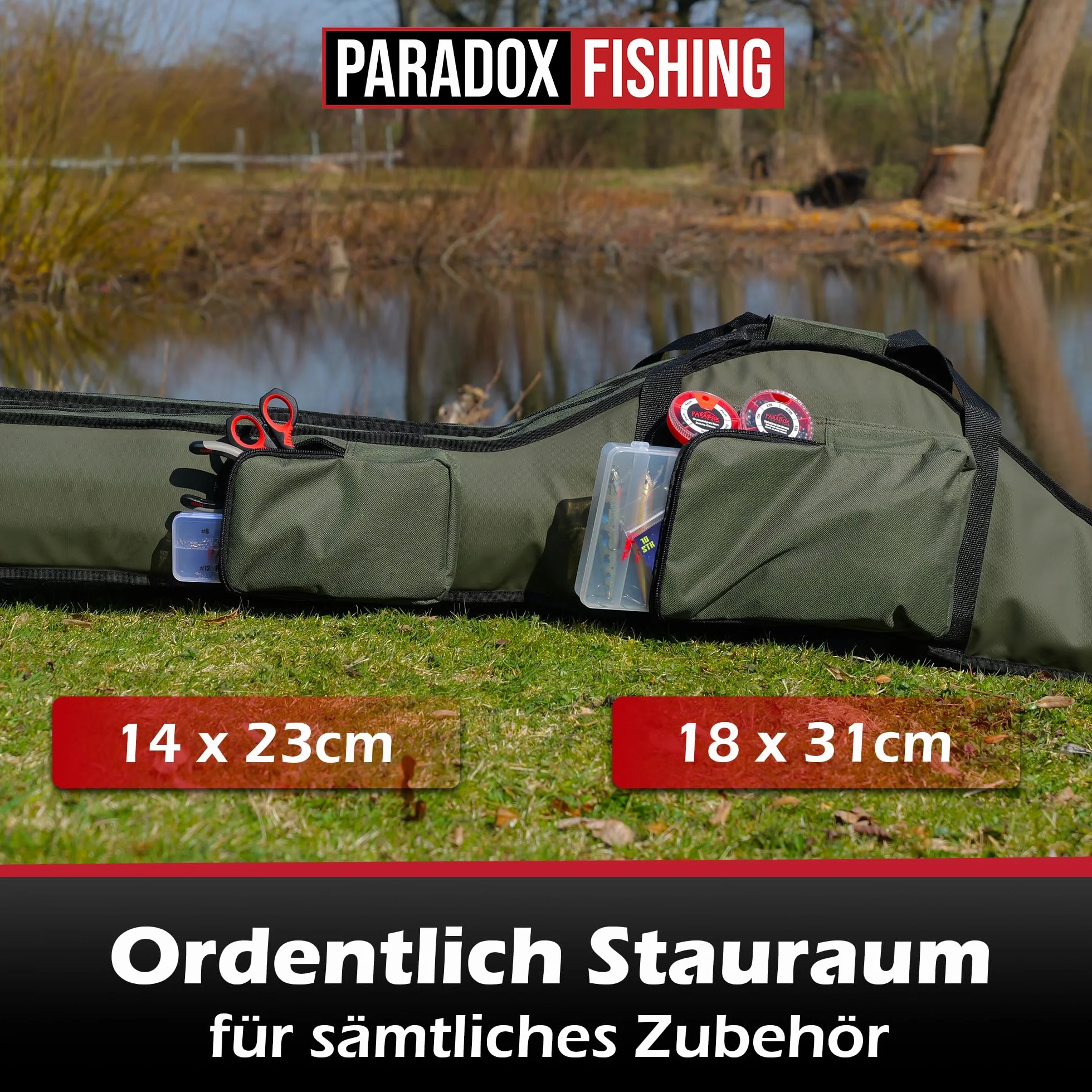 Paradox Fishing Torba wędkarska z 2/3/4 przegródkami, 120 cm, 130 cm, 150 cm, 160 cm, 190 cm, torba wędkarska