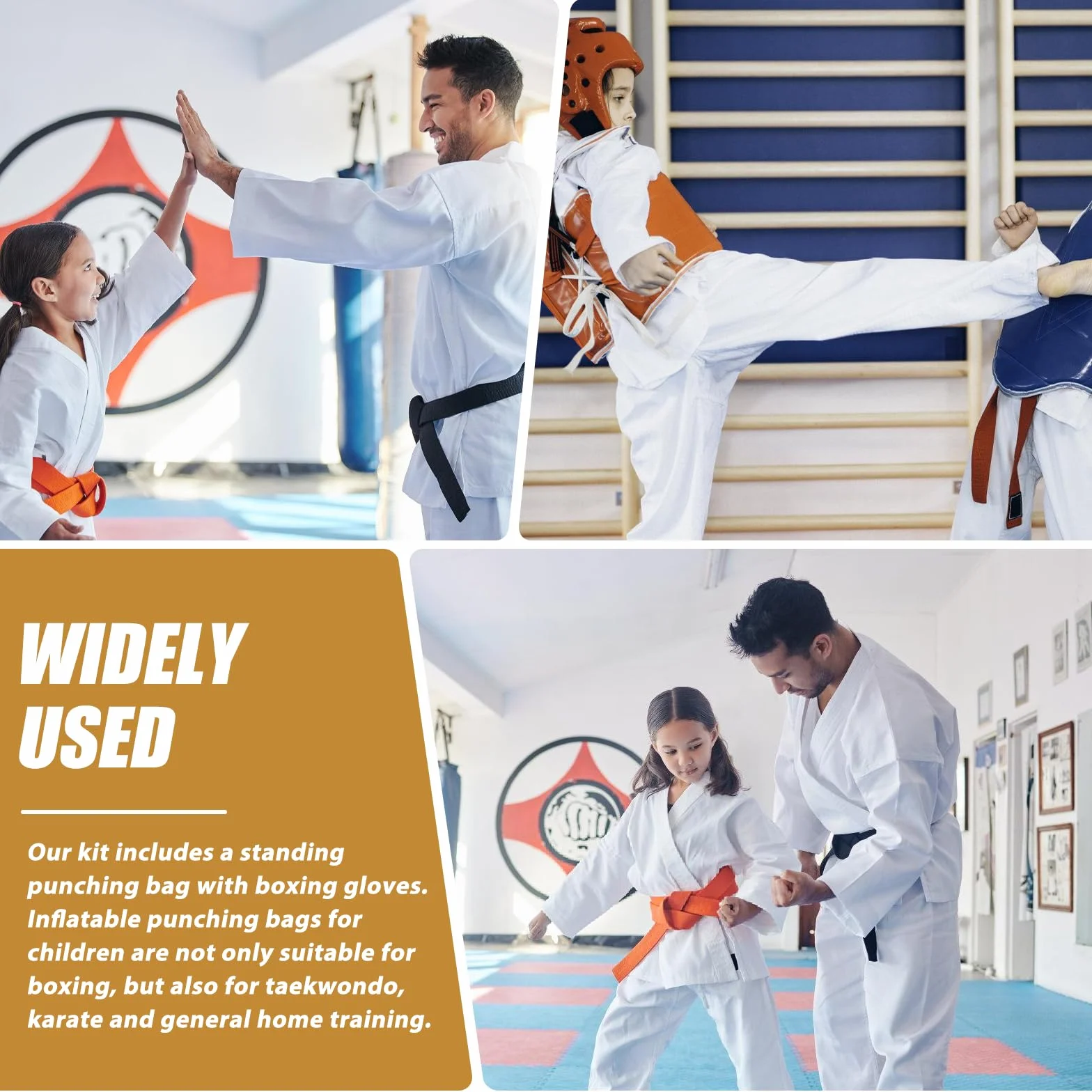 Worek bokserski dla dzieci WIYETY, 160 cm, stojący, z rękawicami bokserskimi, nadmuchiwany, do boksu, kickboxingu i karate