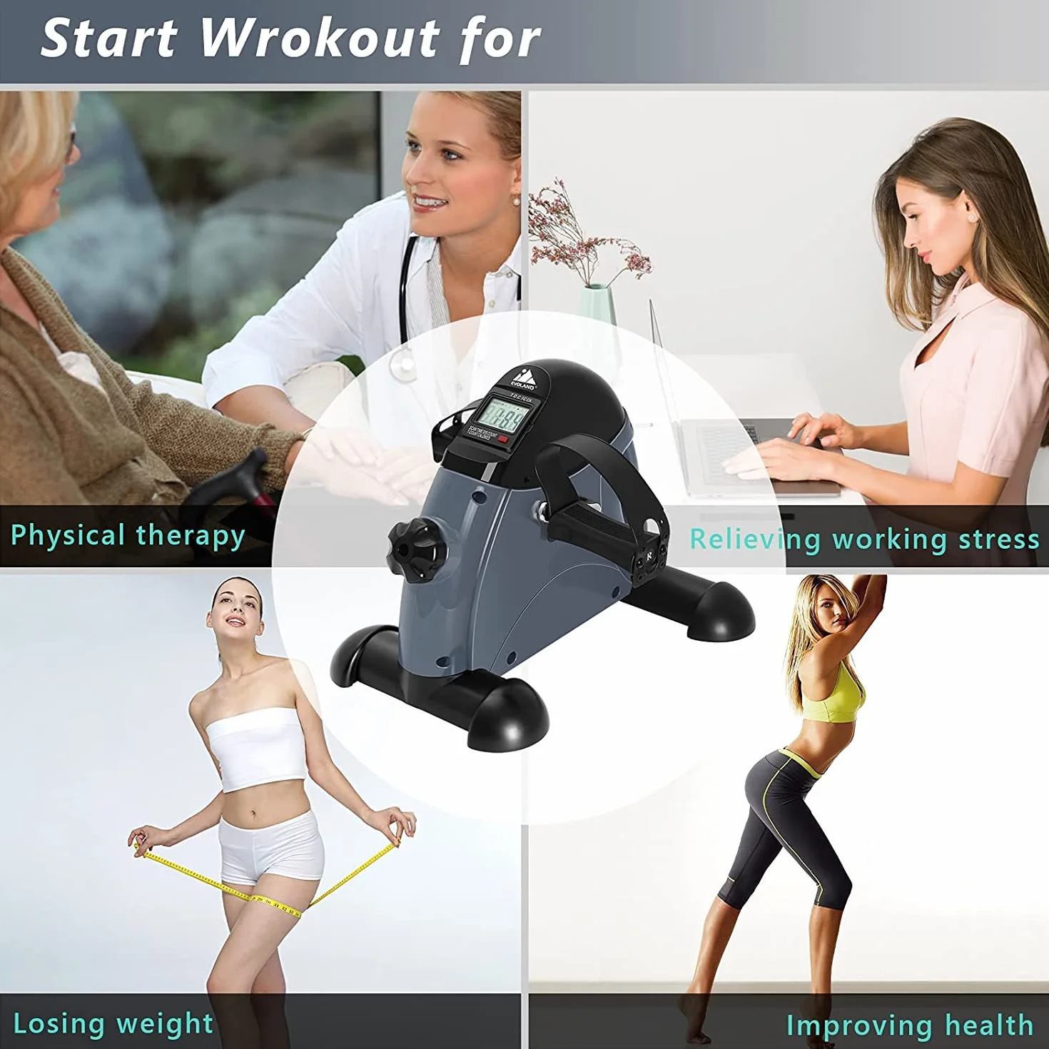 EVOLAND Mini rower treningowy, przenośny statyczny, przyrząd do ćwiczeń nóg i ramion