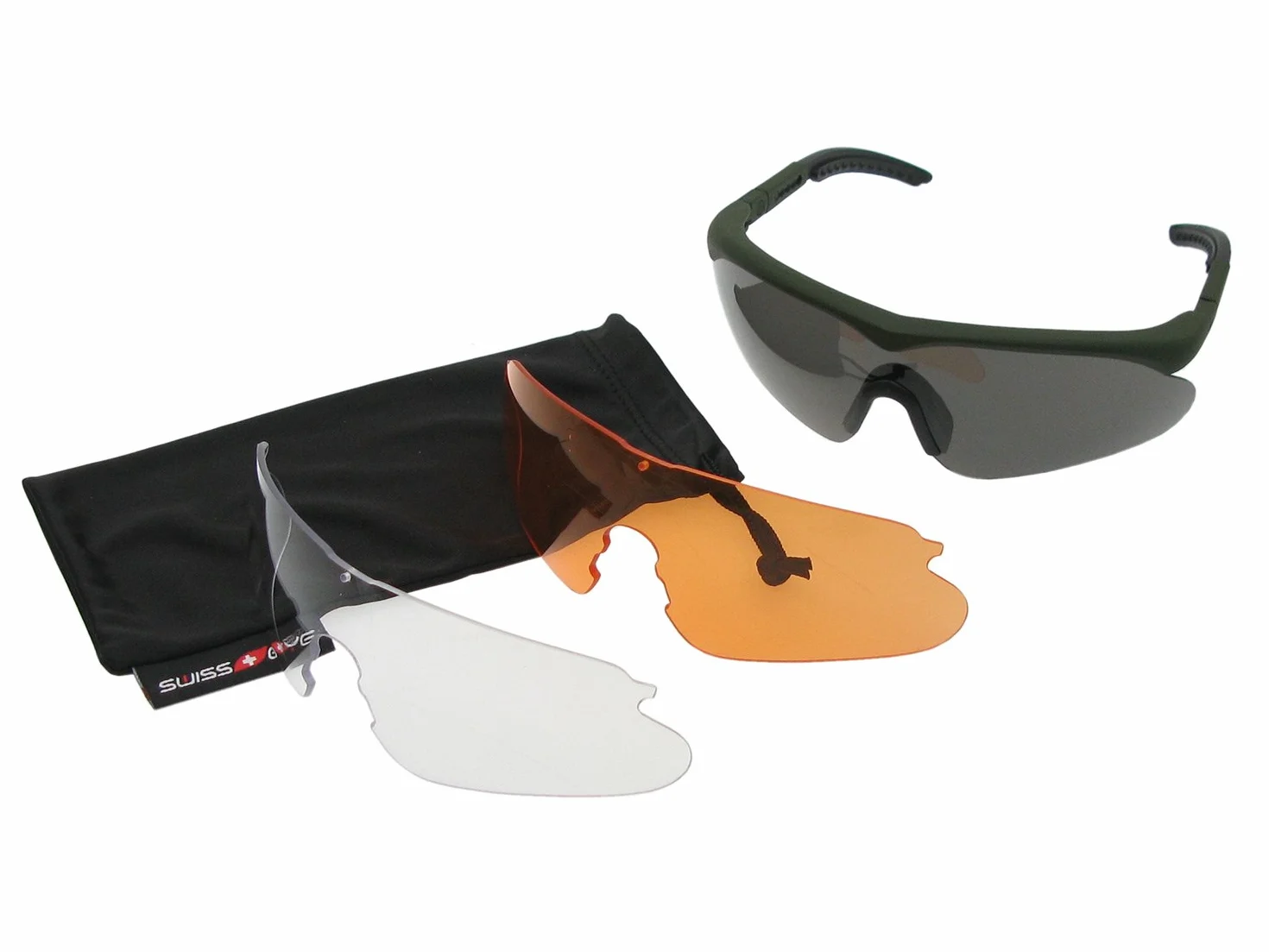 SWISS EYE Okulary Raptor zielona gumowa ramka 3 soczewki powłoka przeciwmgielna odporna na zarysowania
