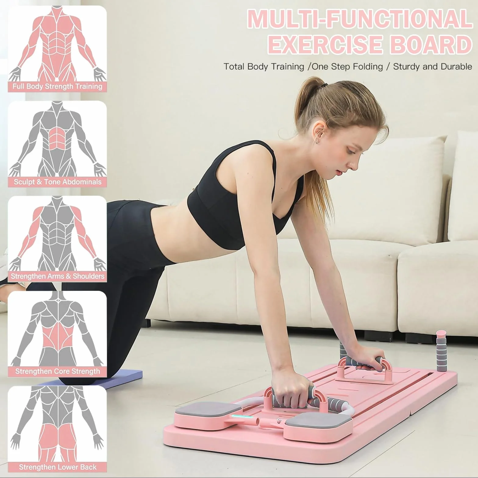 Deska do pilatesu do domu, 5 En 1, składana mini deska do pilatesu z timerem, do treningu rdzenia, talii, nóg, ramion i pleców, 2025 ulepszona maszyna do pilatesu (różowa)