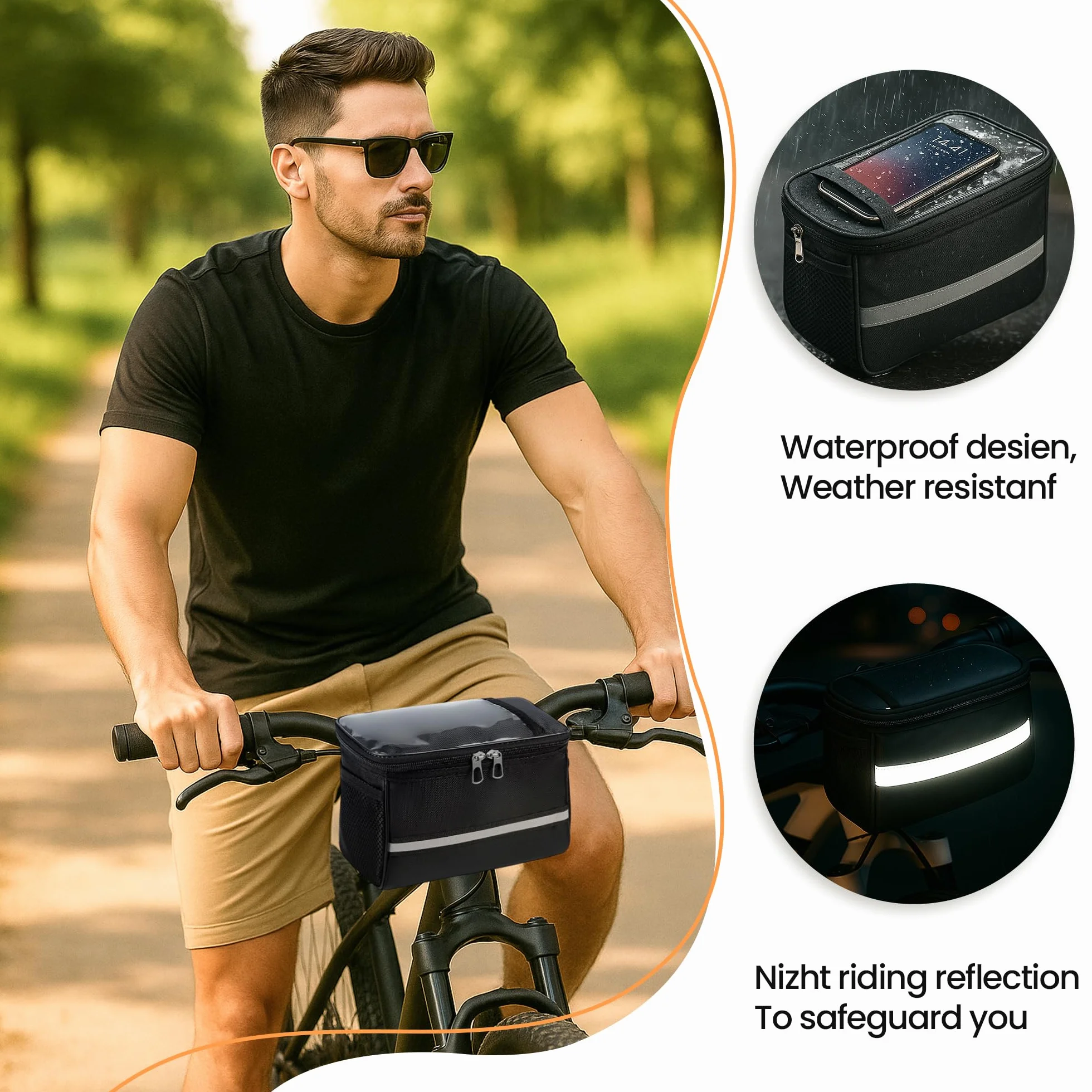 Torba na kierownicę, torba na kierownicę, kosz na kierownicę rowerową, kostkę, wodoszczelny, dla mężczyzn i kobiet, torba na kierownicę, rower wyścigowy, rower górski, akcesoria