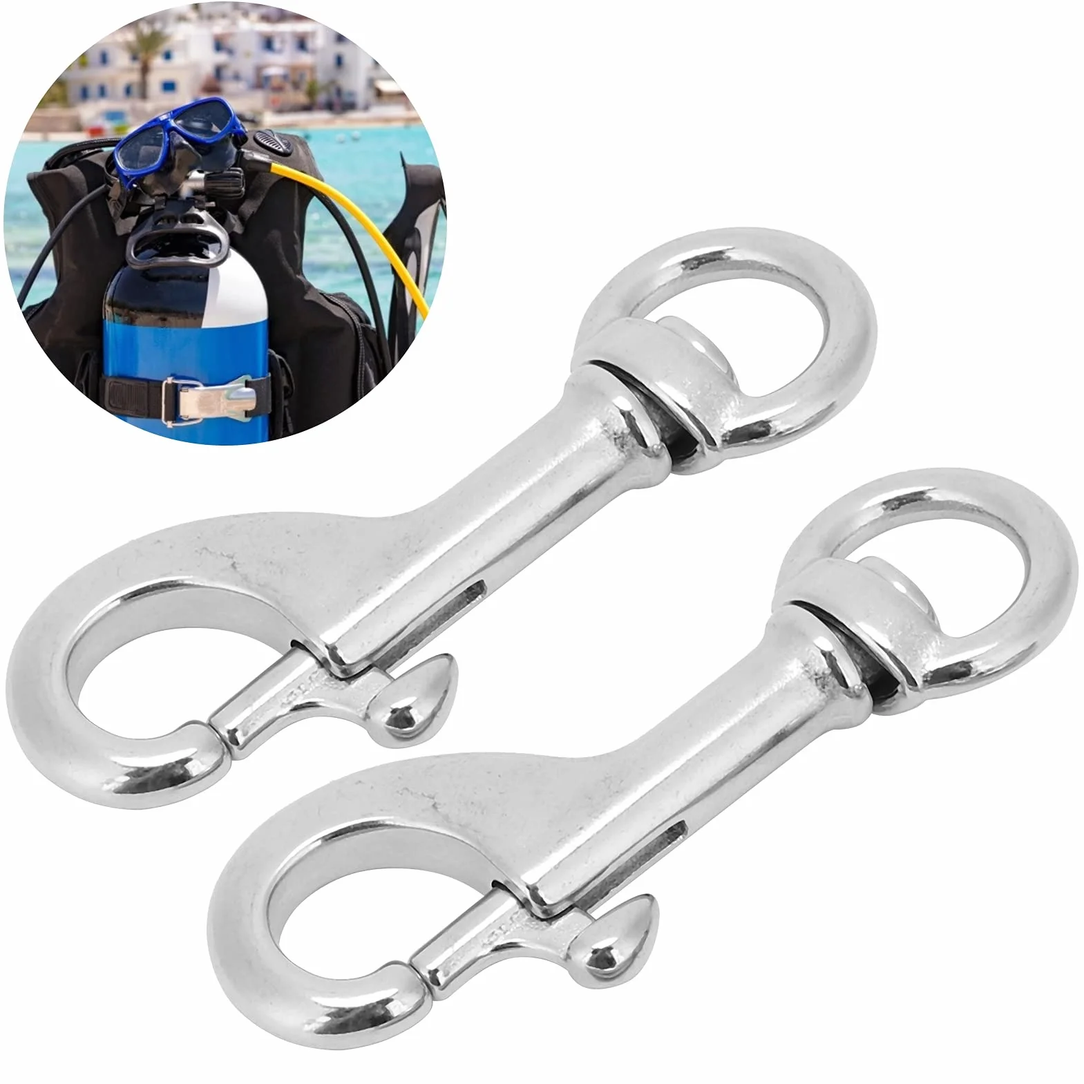 2 Szt.Haczyki do Nurkowania Karabińczyk Wspinaczkowy 316 ze Stali Nierdzewnej Heavy Duty Link Hook Brelok
