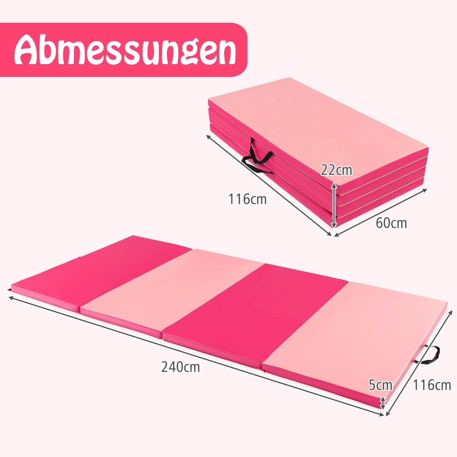 COSTWAY 240 x 120 x 5 cm, miękka mata podłogowa, składana, mata do jogi z zapięciem na rzepy i 2 uchwytami do noszenia, mata gimnastyczna, składana mata do fitnessu, gimnastyki, jogi, treningu w domu