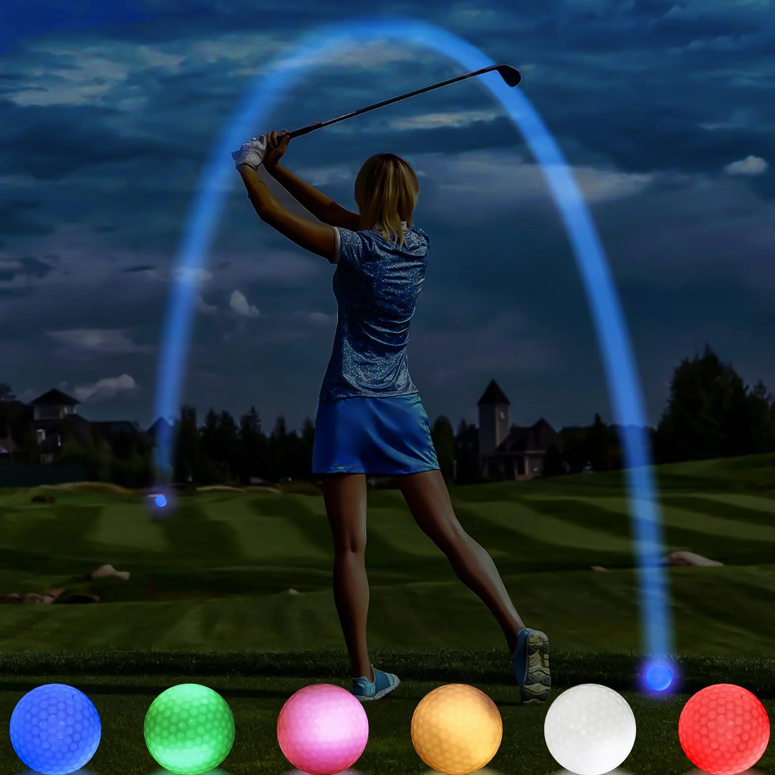 Leikurvo Piłki golfowe LED, 6 sztuk, świecące piłki golfowe, wielokolorowe, 42,6 mm, 45 g