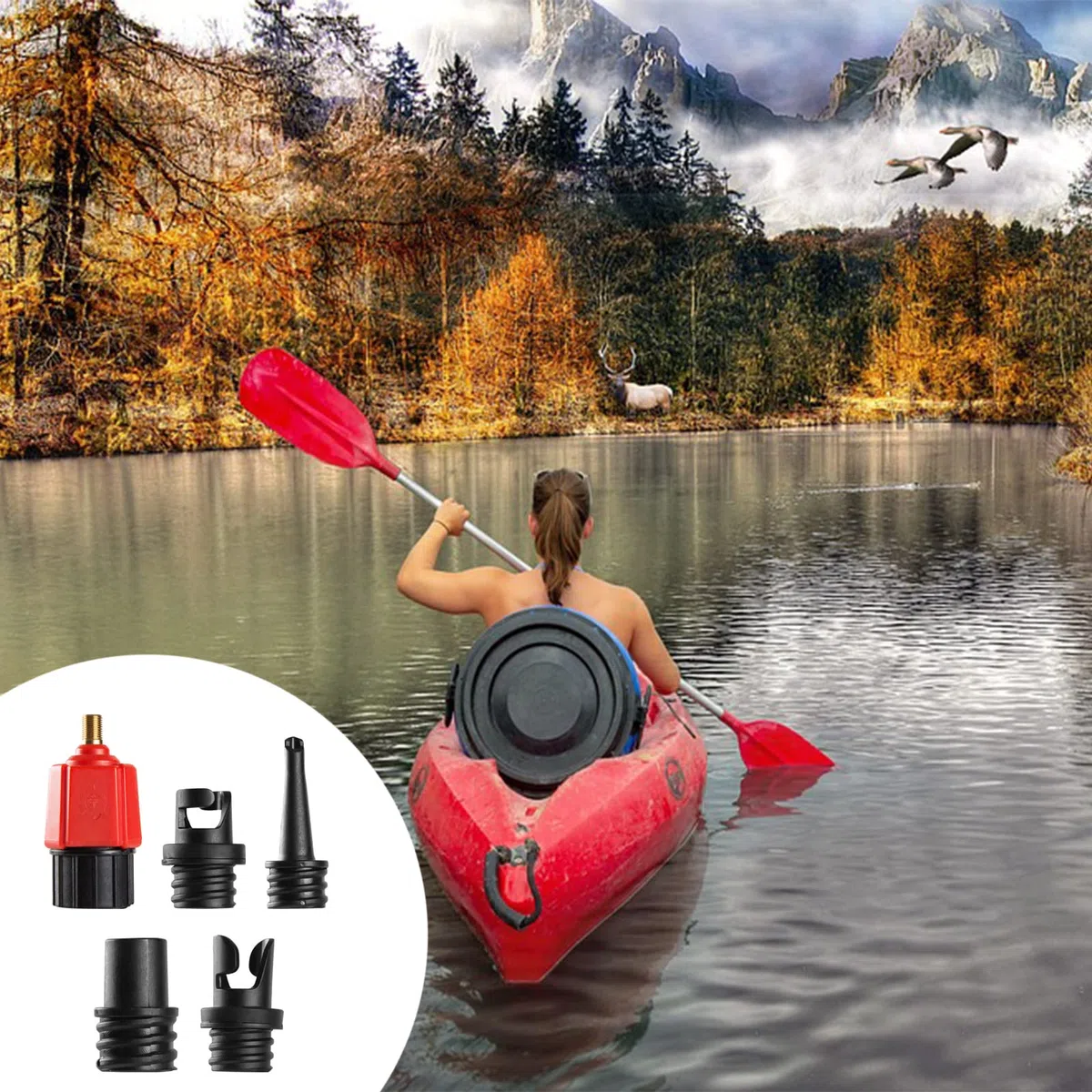 Adapter do pompowania SUP - kompatybilny z nadmuchiwanymi deskami, 9-krotnym adapterem do wentyli do standardowych pompek powietrza, desek SUP i łodzi.