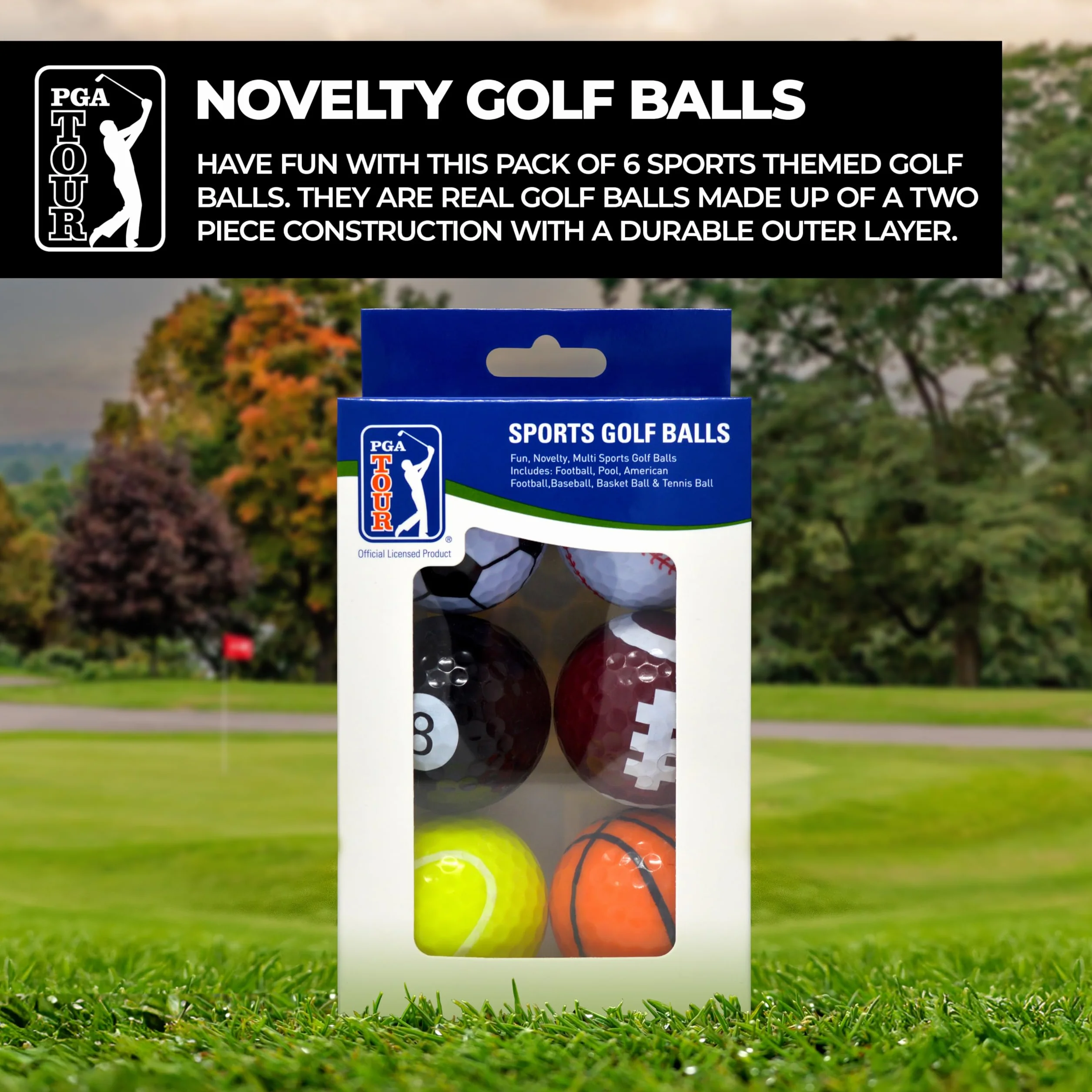 PGA TOUR zabawne sportowe piłki golfowe (zestaw 6 sztuk), unisex, wielokolorowe