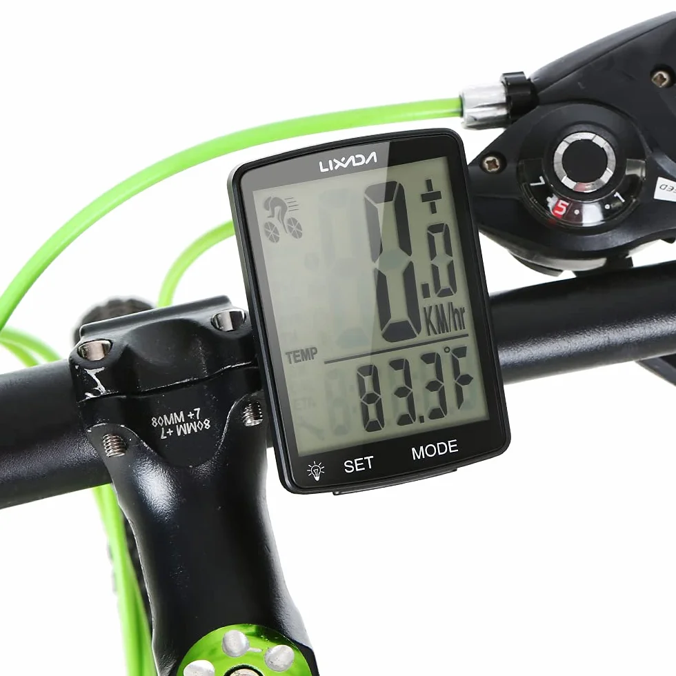 Lixada Bezprzewodowy licznik rowerowy z 2,8 cala Wielofunkcyjny francuski wyświetlacz LCD HD ekran IPX6 wodoodporny komputer rowerowy miernik temperatury 80 x 54,5 mm
