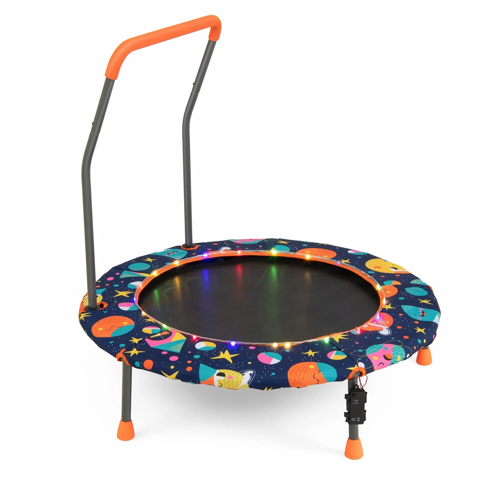 KOMFOTTEU Trampolina dziecięca, Ø 92 cm, mini trampolina ze światłami LED, trampolina ogrodowa z uchwytem i matą bezpieczeństwa, trampolina dla dzieci w wieku 3-6 lat