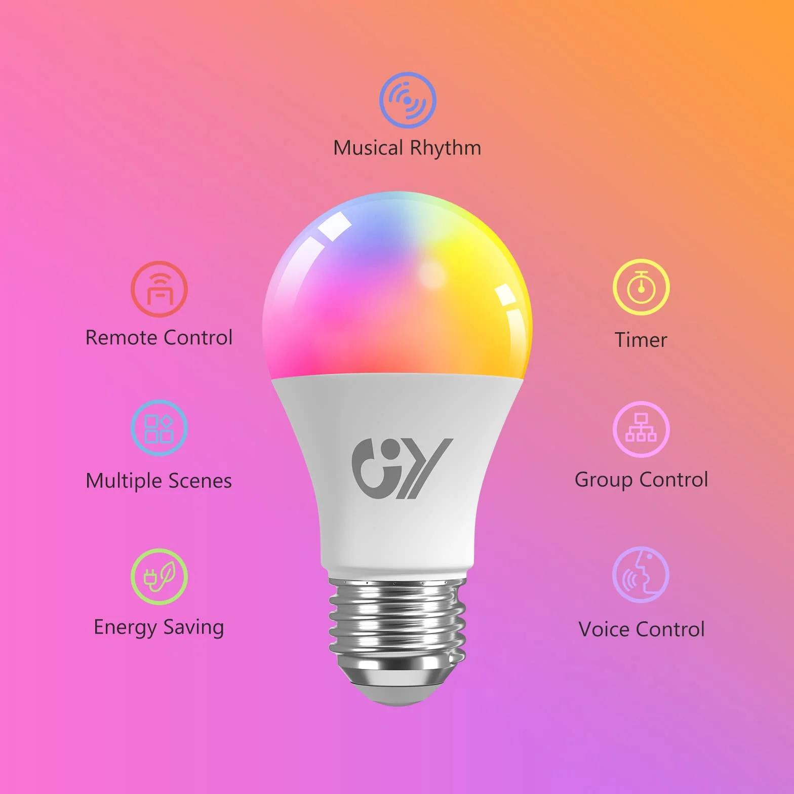 GY Żarówka E27 Smart WIFI RGB LED 9W 850LM A60 Alexa, Kąt Wiązki 120°, Regulowana 2700K-6500K, Pakiet 6 Sztuk