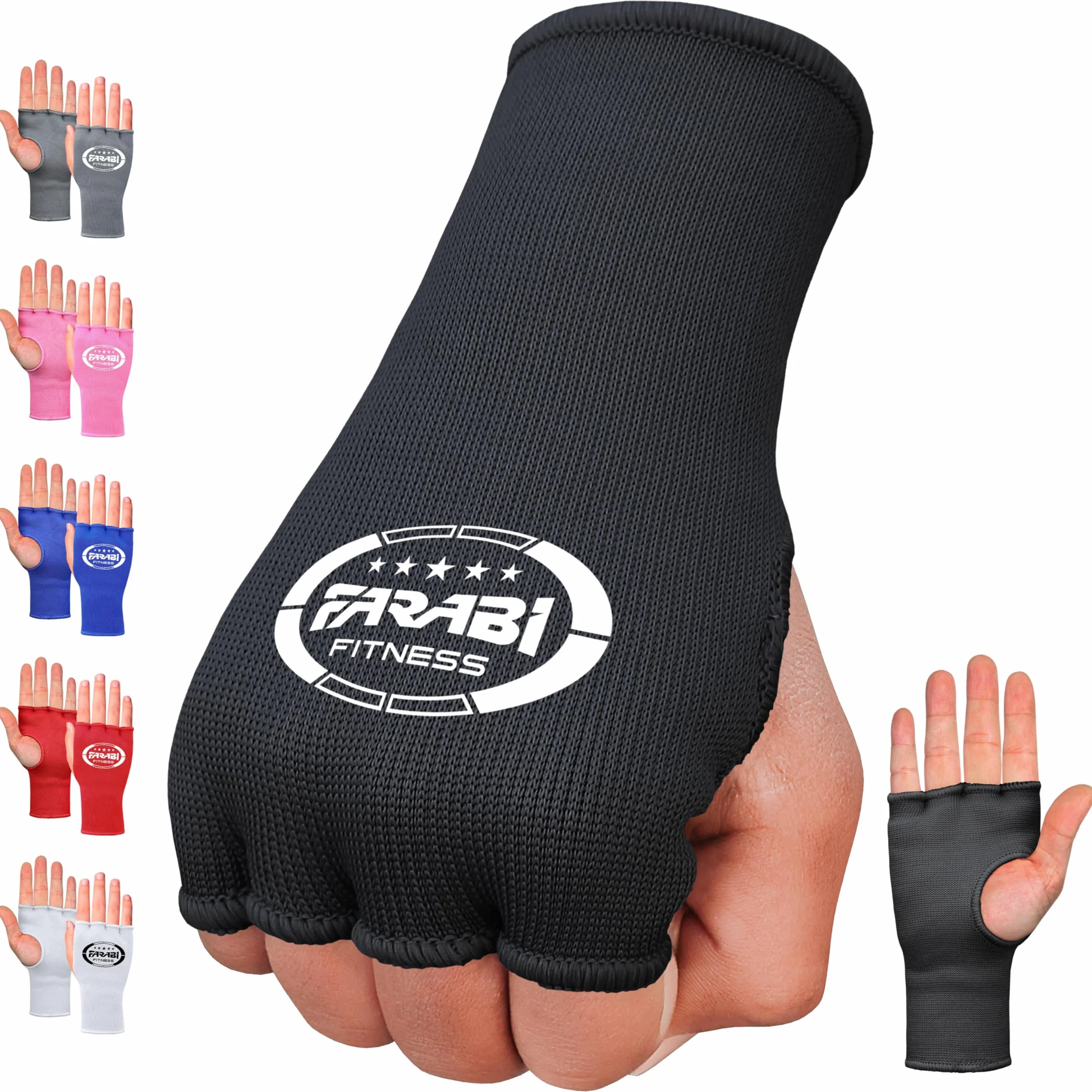 Farabi Sports Boxing Hand Wraps Rękawice wewnętrzne elastyczne na pół palca bez żelowej wyściółki do owijek bokserskich (Black, S/M)