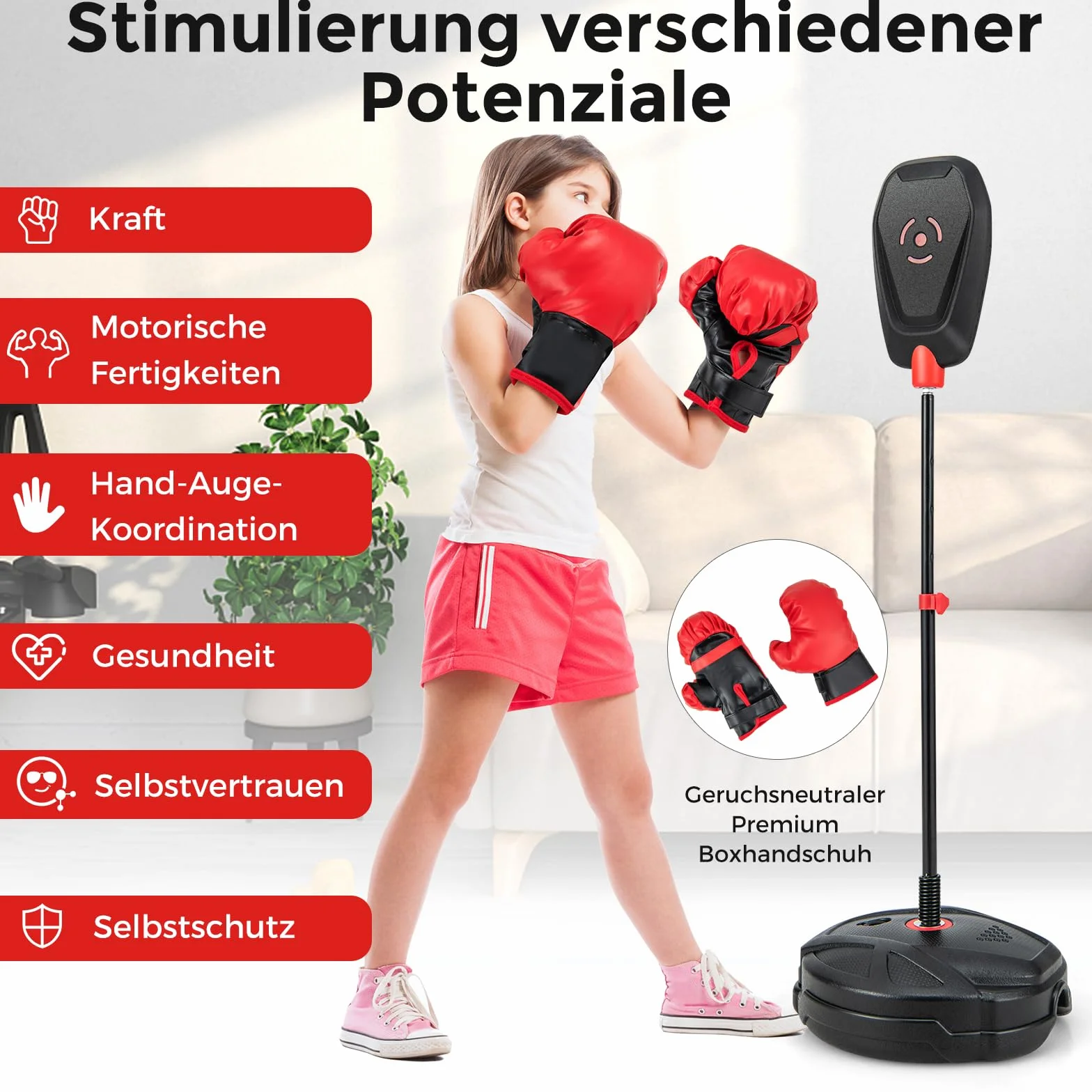COSTWAY Stojący worek bokserski dla dzieci, trening bokserski 95-126 cm, z regulacją wysokości, zestaw zawiera rękawice bokserskie, boks Speedball dla chłopców i dziewczynek od 5 lat