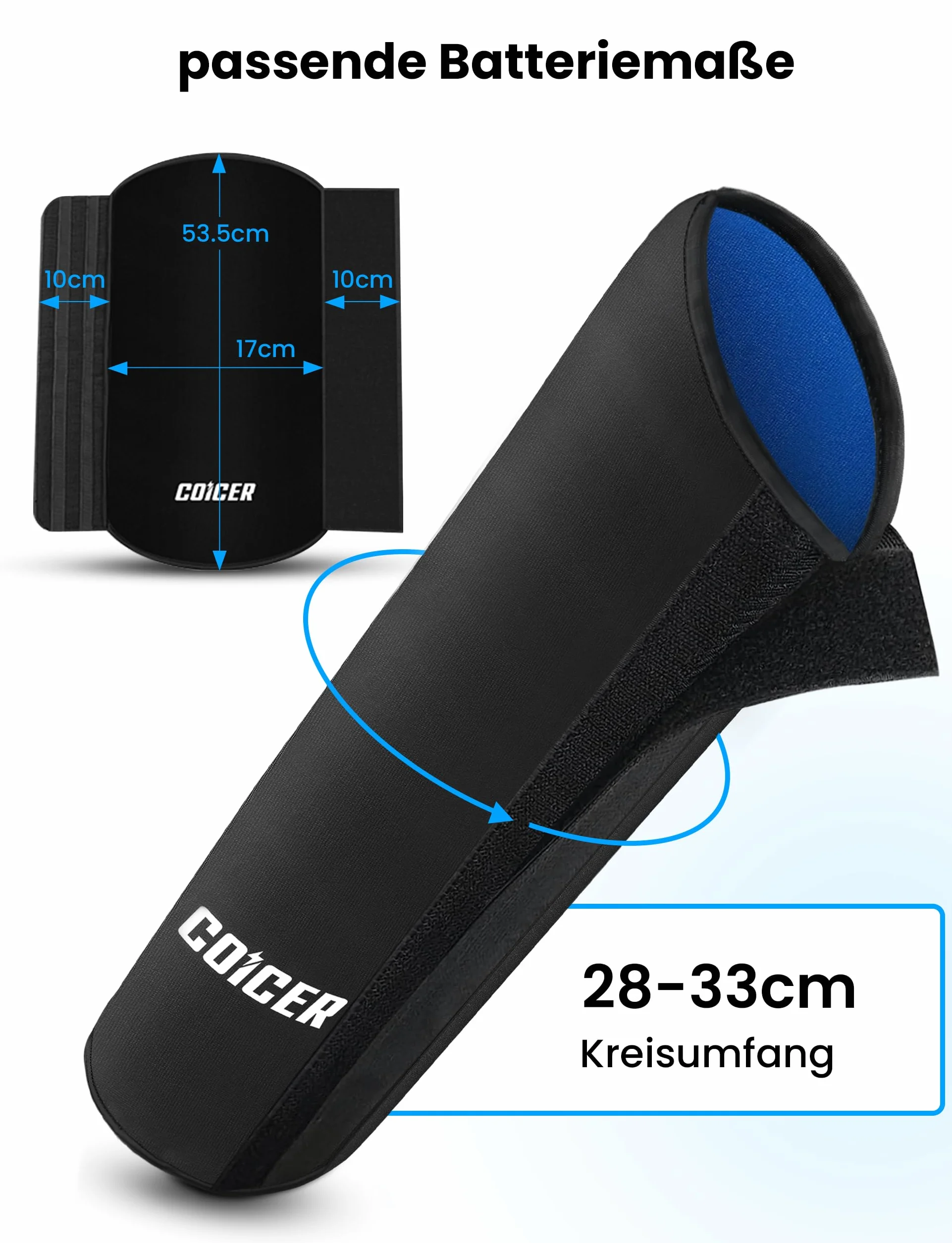 COICER Pokrowiec ochronny na akumulator do roweru elektrycznego, obwód 28-45 cm, ochrona transportu, ochrona roweru dla większego zasięgu, uniwersalne dopasowanie, pokrowiec na rower elektryczny do