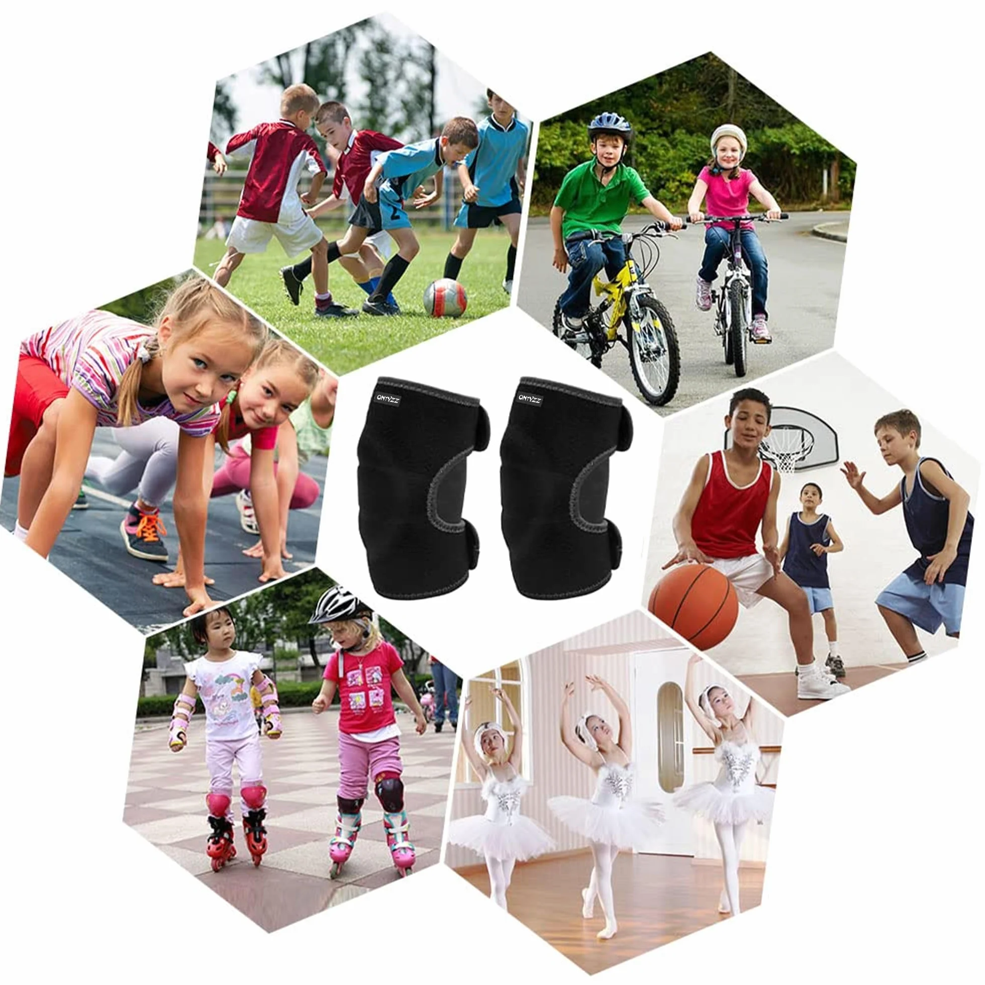 ONTYZZ Ochraniacze na łokcie dla dzieci, regulowany, miękki bandaż na łokcie dla dzieci z SBR Pad Guard Wraps do jazdy na rowerze, tańca, siatkówki, raczkowania, czarne/S