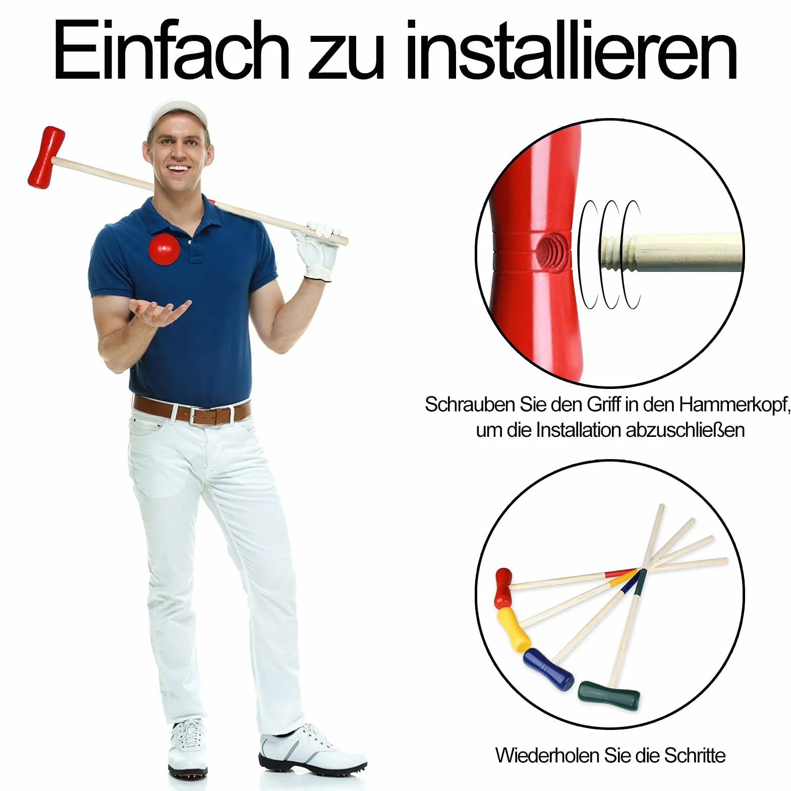 FIVMEN Croquet zestaw do gry w krokieta, drewniany crocket dla 4 graczy, do zabawy w kratkę, gry na świeżym powietrzu, dla dorosłych i dzieci