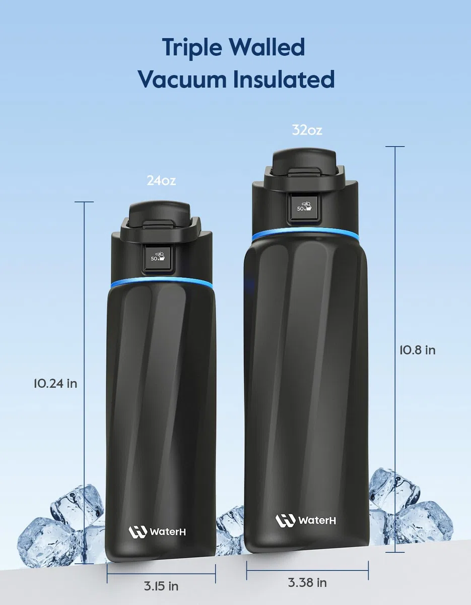 Boost Smart butelka na wodę z przypomnieniami i śledzeniem, podwójna ścianka izolowana próżniowo butelka ze stali nierdzewnej, 900 ml, bez BPA, szeroki otwór, na siłownię, do biura, szkoły, idealna na