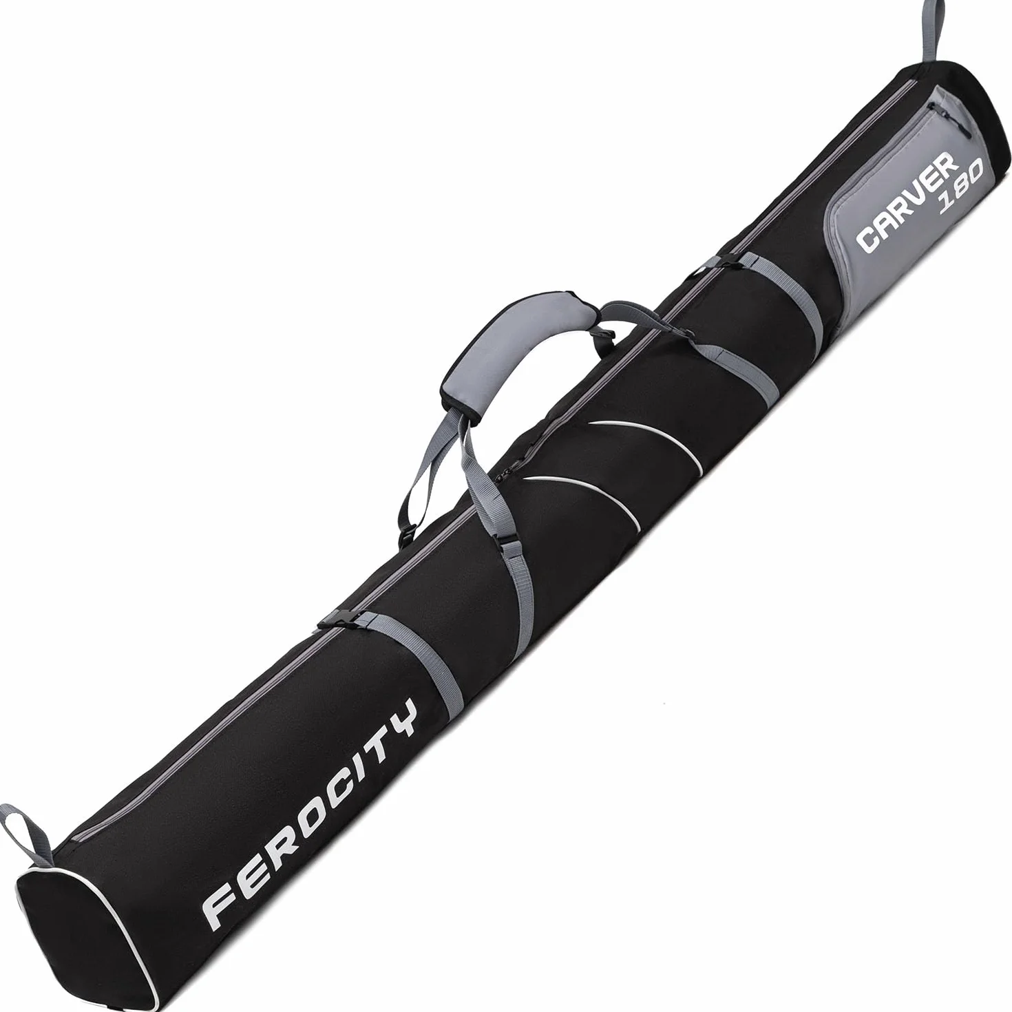 Ferocity Zestaw premium torba na narty i torba na buty narciarskie na 1 parę kijków narciarskich, kask z kieszenią ze sznurkiem ściągającym i kieszenią boczną [053]