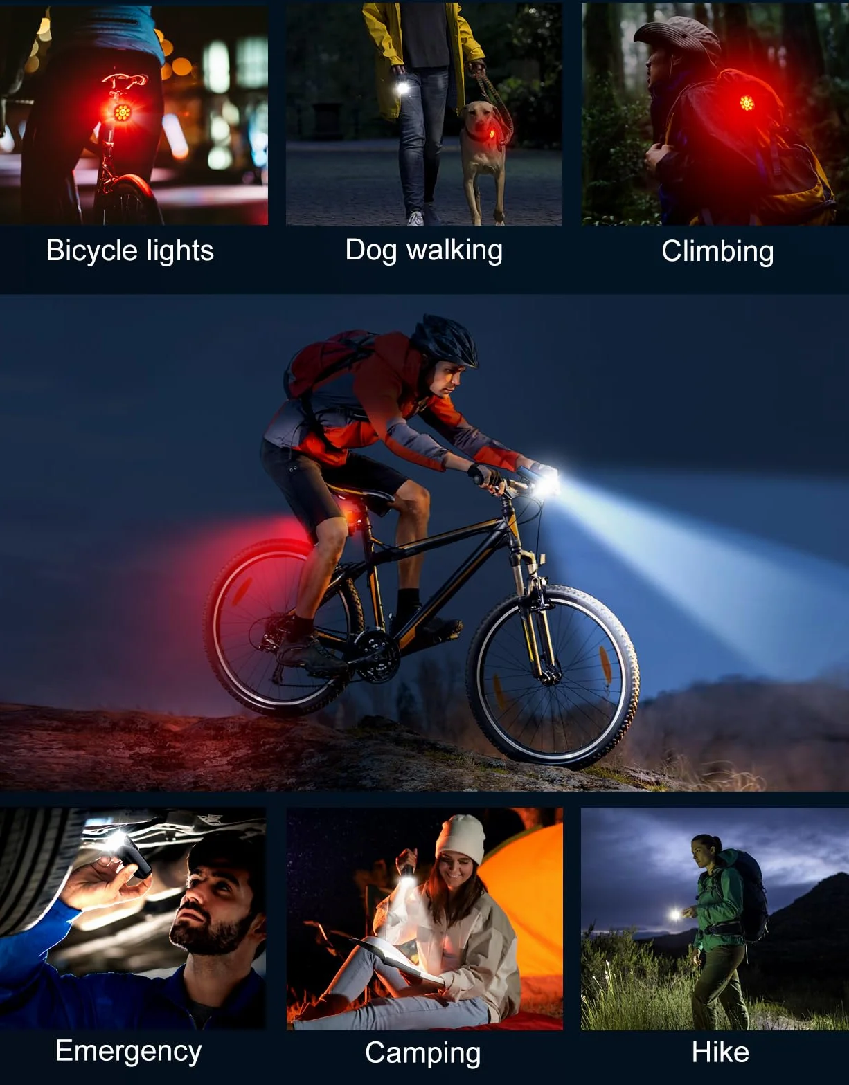 ISEYOU Światła rowerowe LED 8+7 trybów 9+9 diod przednie i tylne szybkie ładowanie USB IP65