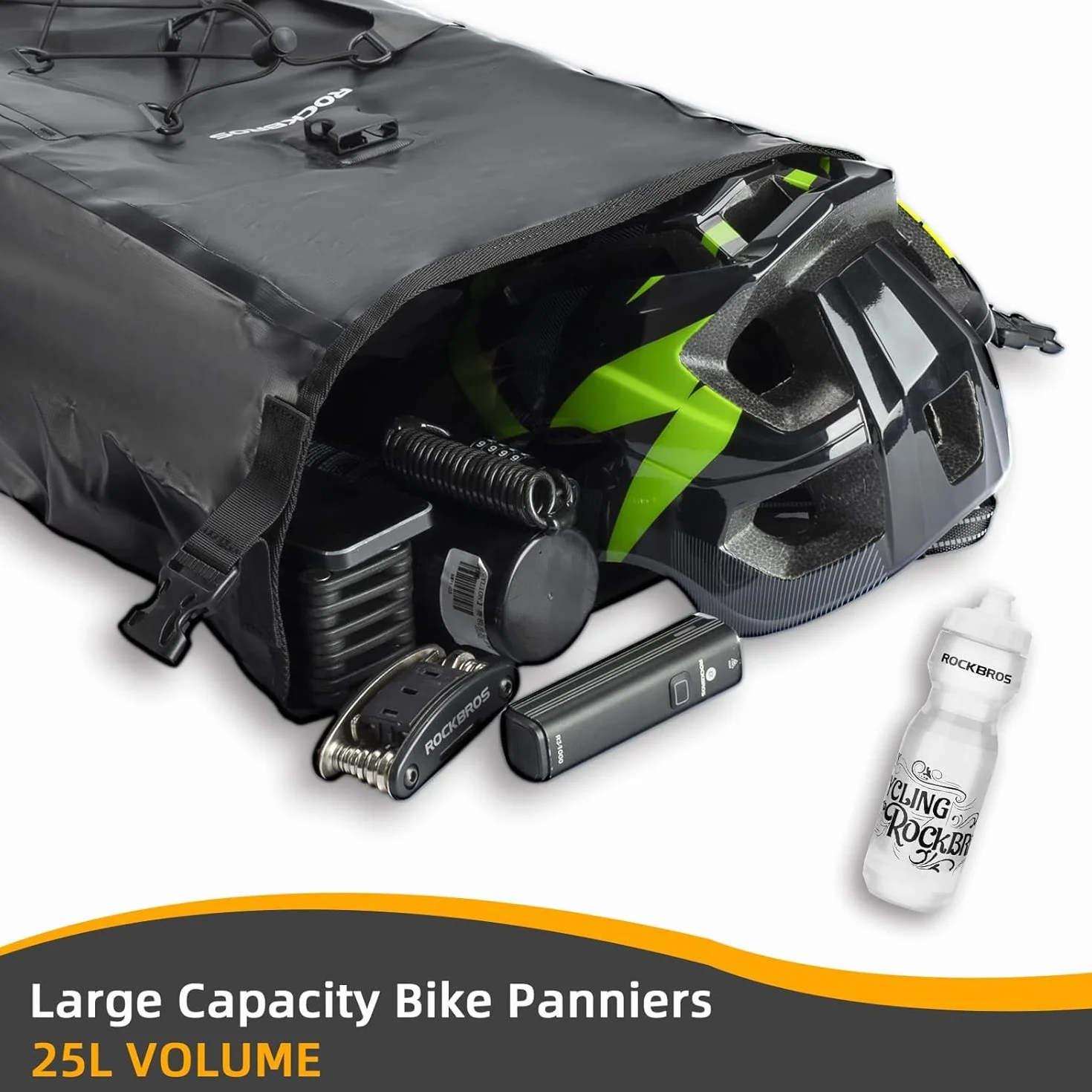 ROCKBROS Sakwa Rowerowa do Bagażnika, Duża Pojemność 25L-32L, 100% Wodoodporna, Odblaskowa, Trwała, Uniwersalna, z Regulowaną klamrą, Tylna Sakwa z Uchwytem do Przenoszenia, Wielokolorowy
