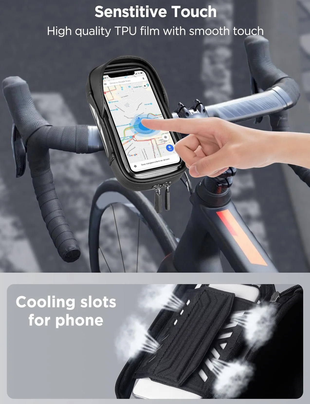 Vitalismo Uchwyt na Telefon Rowerowy Wodoszczelny, torba na kierownicę rowerową, obracany o 360°, do smartfonów o przekątnej ekranu 4,7-7", z osłoną przeciwdeszczową do Scooter Motocyklowy