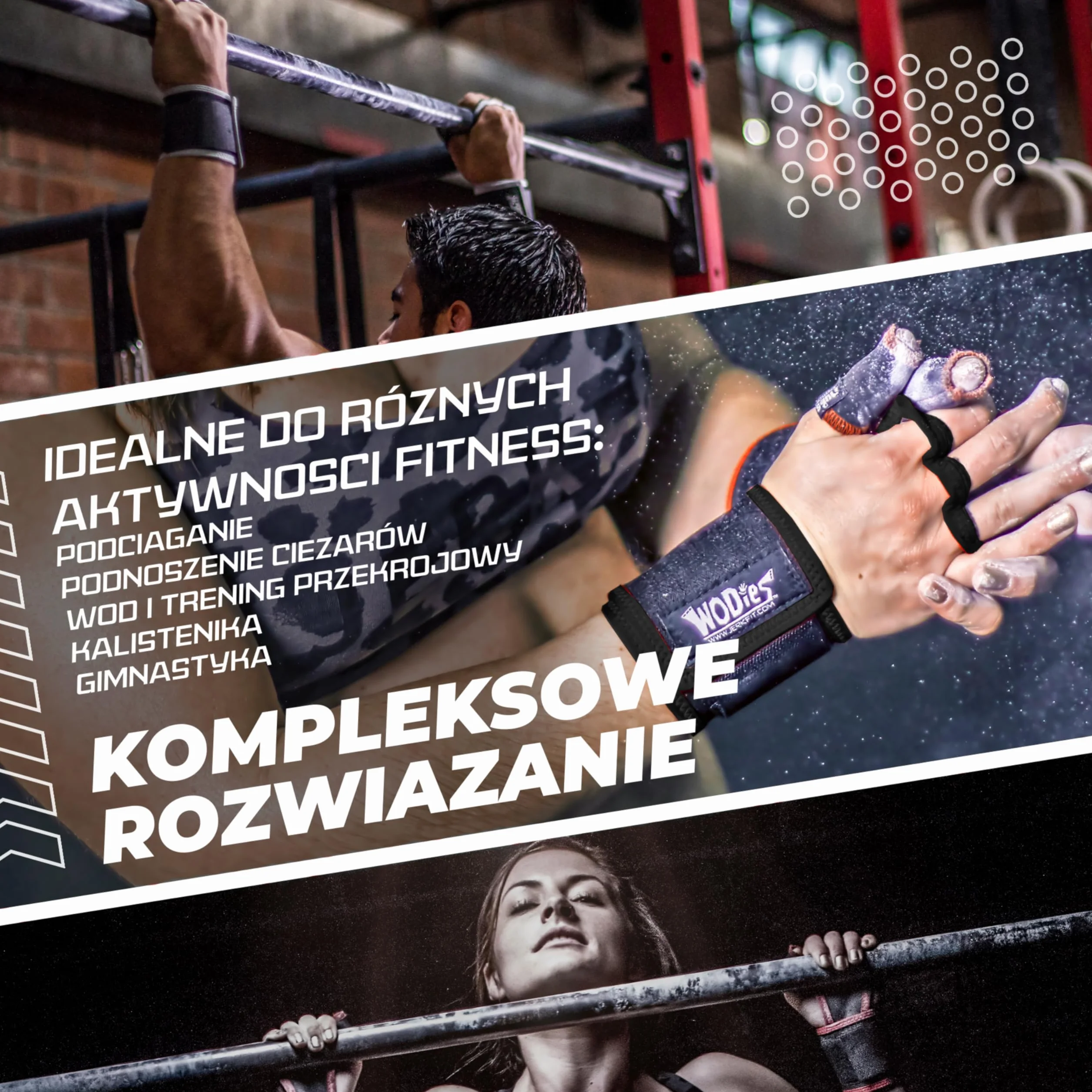 JerkFit WODies 3-otworowe uchwyty gimnastyczne z podparciem nadgarstka, bez lateksu, elastyczny uchwyt do treningu krzyżowego, WOD, podnoszenia ciężarów, wysokiej jakości uchwyty do podnoszenia dla
