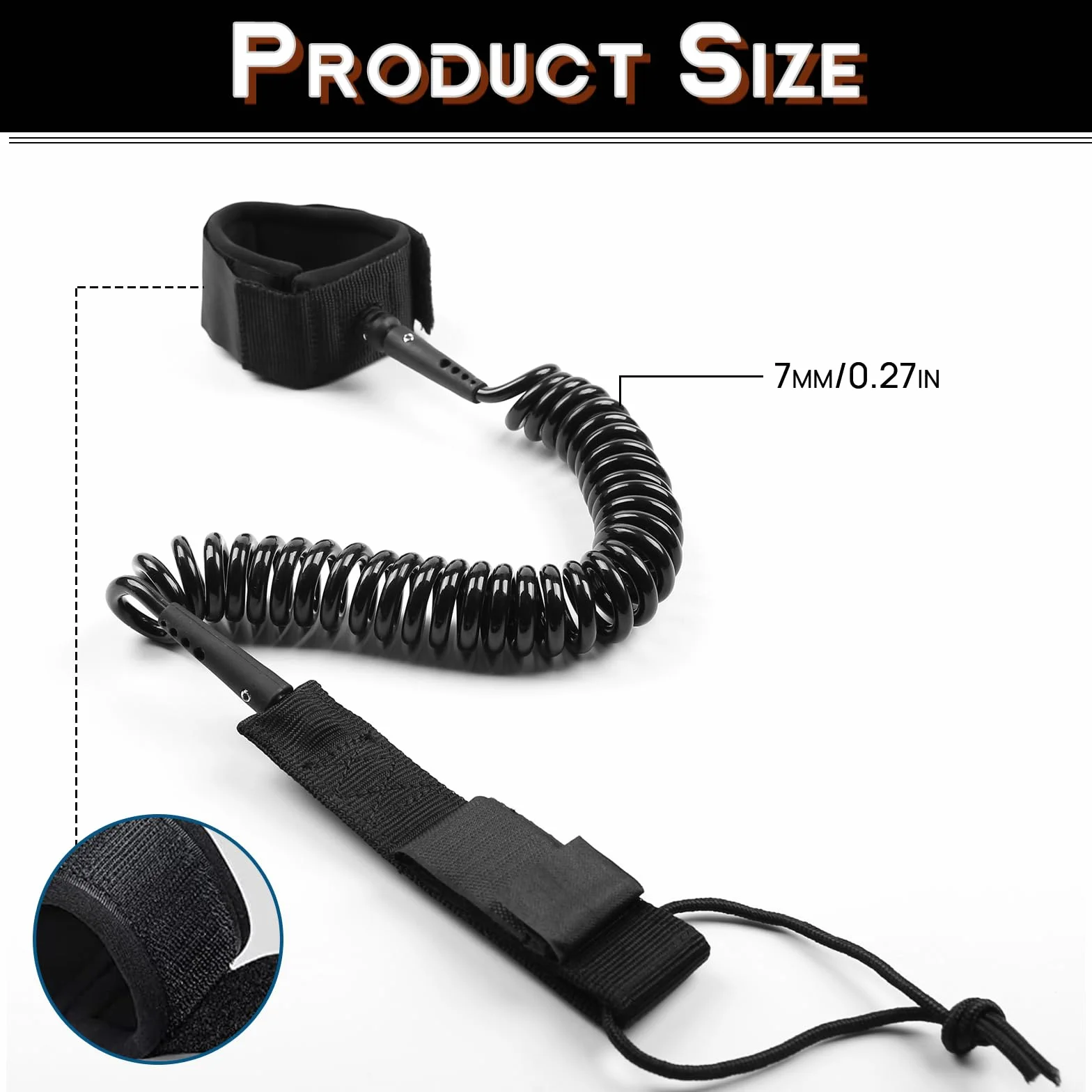 MAEXUS® SUP Leash, 7 mm SUP Leash deska surfingowa, pasek na stopę, pas bezpieczeństwa z szybkim zapięciem, do sportów wodnych, nadmuchiwana, deska surfingowa, regulowana 90-300 cm