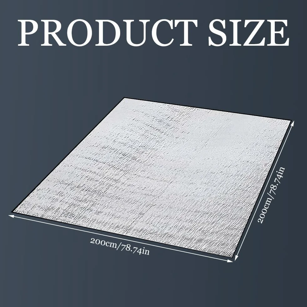 Aluminiowa karimata piankowa 200 x 200 cm, składana aluminiowa mata do spania, koc izolacyjny, mata namiotowa, mata podłogowa, mata termiczna, mata podłogowa z folii aluminiowej i EPE