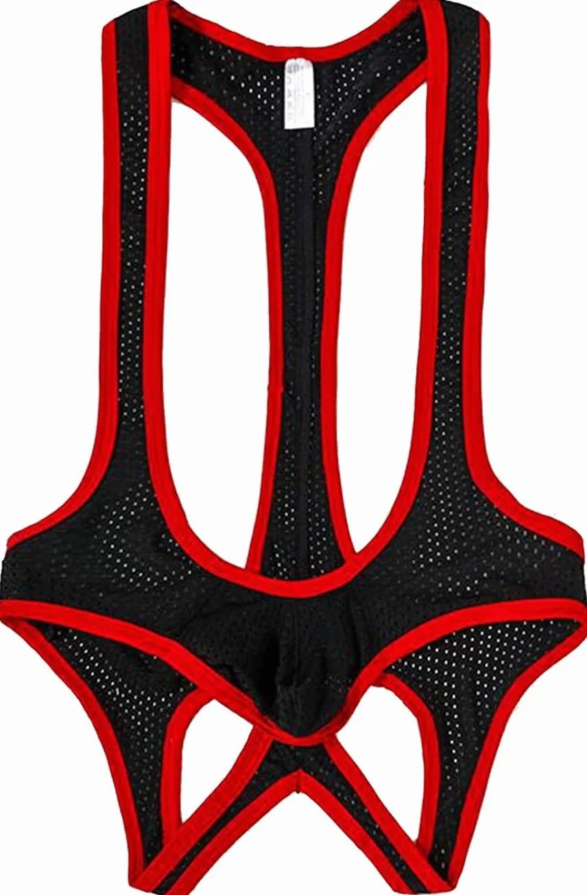 Męska bielizna trykotowa siateczkowa, kombinezon zapaśniczy, body singlet