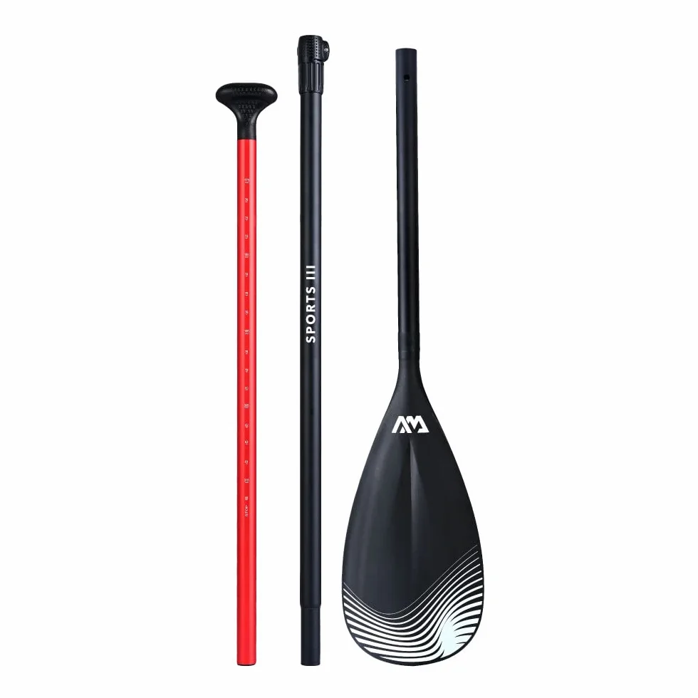 CampSup Aqua Marina Sports III 3-częściowe wiosło SUP, aluminium, czarne, lekkie wiosło stojące, 175-220 cm