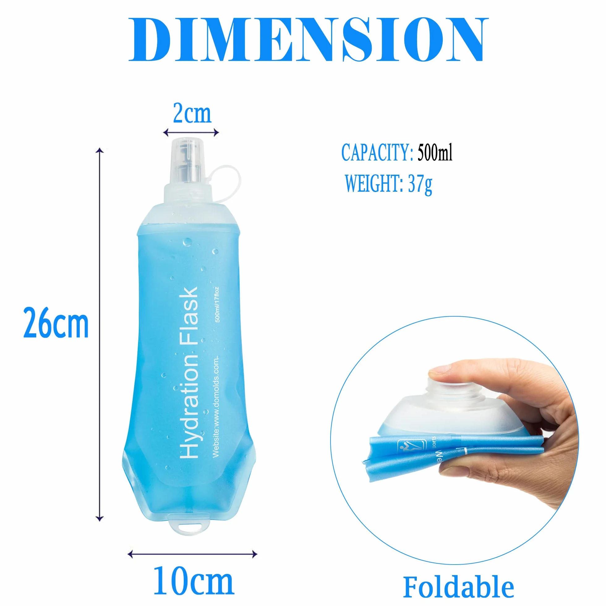 AXEN 500 ml Miękka kolba, złożalna TPU flaszka do biegania, miękka składana butelka na wodę do plecaka na nawadnianie, do kolarstwa, maratonu, biegania, wędrówek