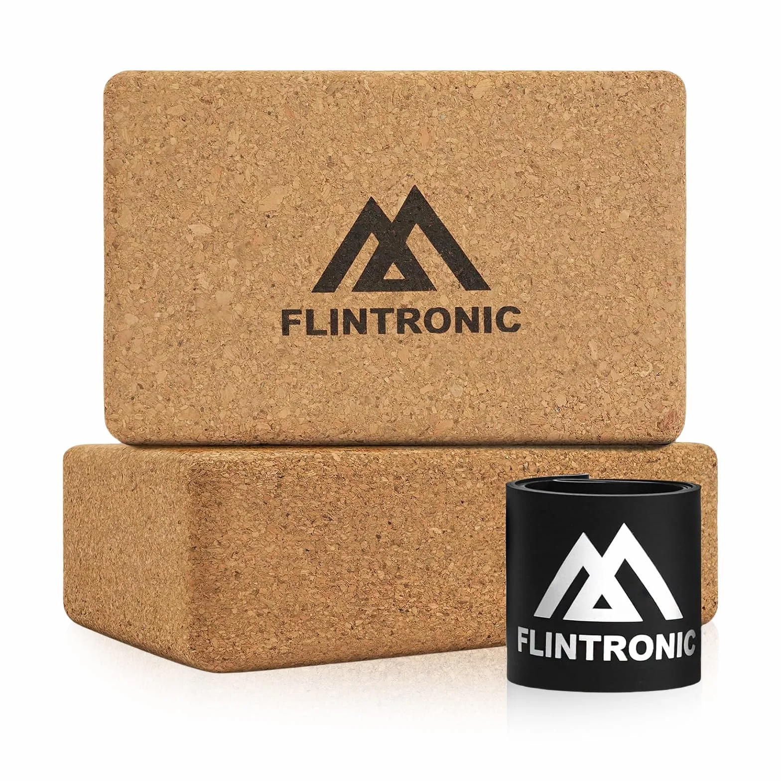 Flintronic Korkowe klocki do jogi 2 szt. z taśmą oporową do pilatesu