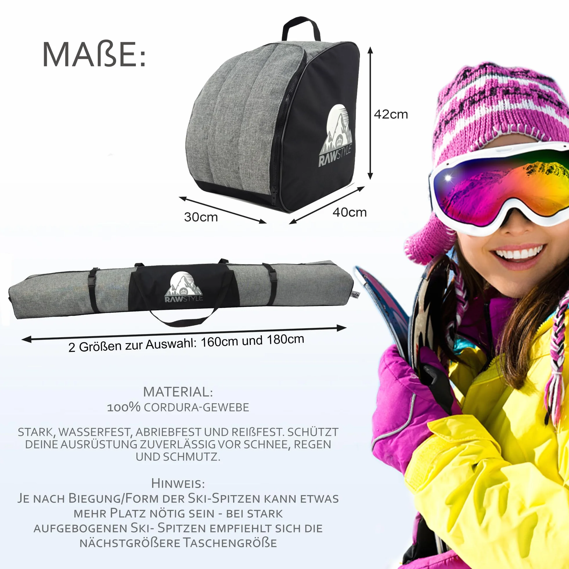 Rawstyle Torba narciarska na buty i narty wodoszczelna 160 cm 180 cm model 3