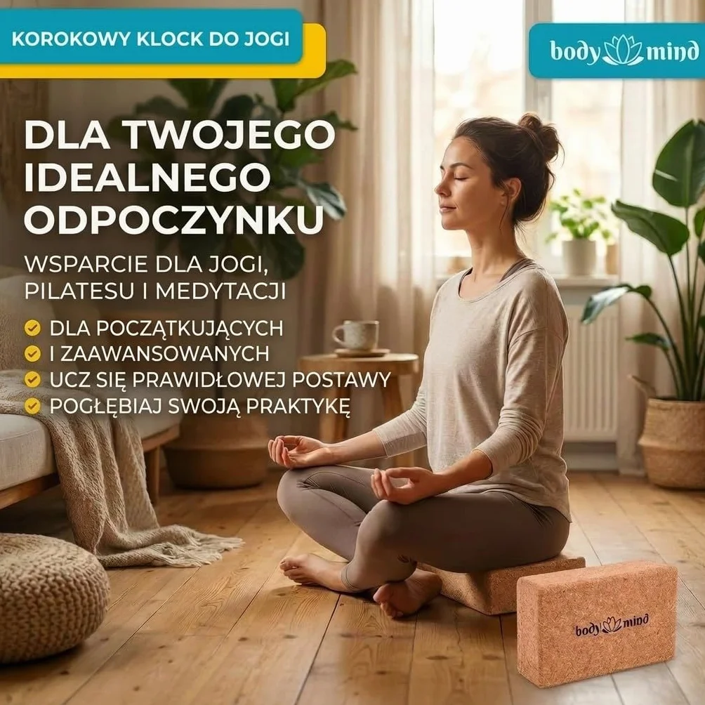 Klocek do jogi wykonany z korka 100% naturalny do jogi, pilatesu, medytacji & fitness - klocek do jogi dla początkujących i profesjonalistów