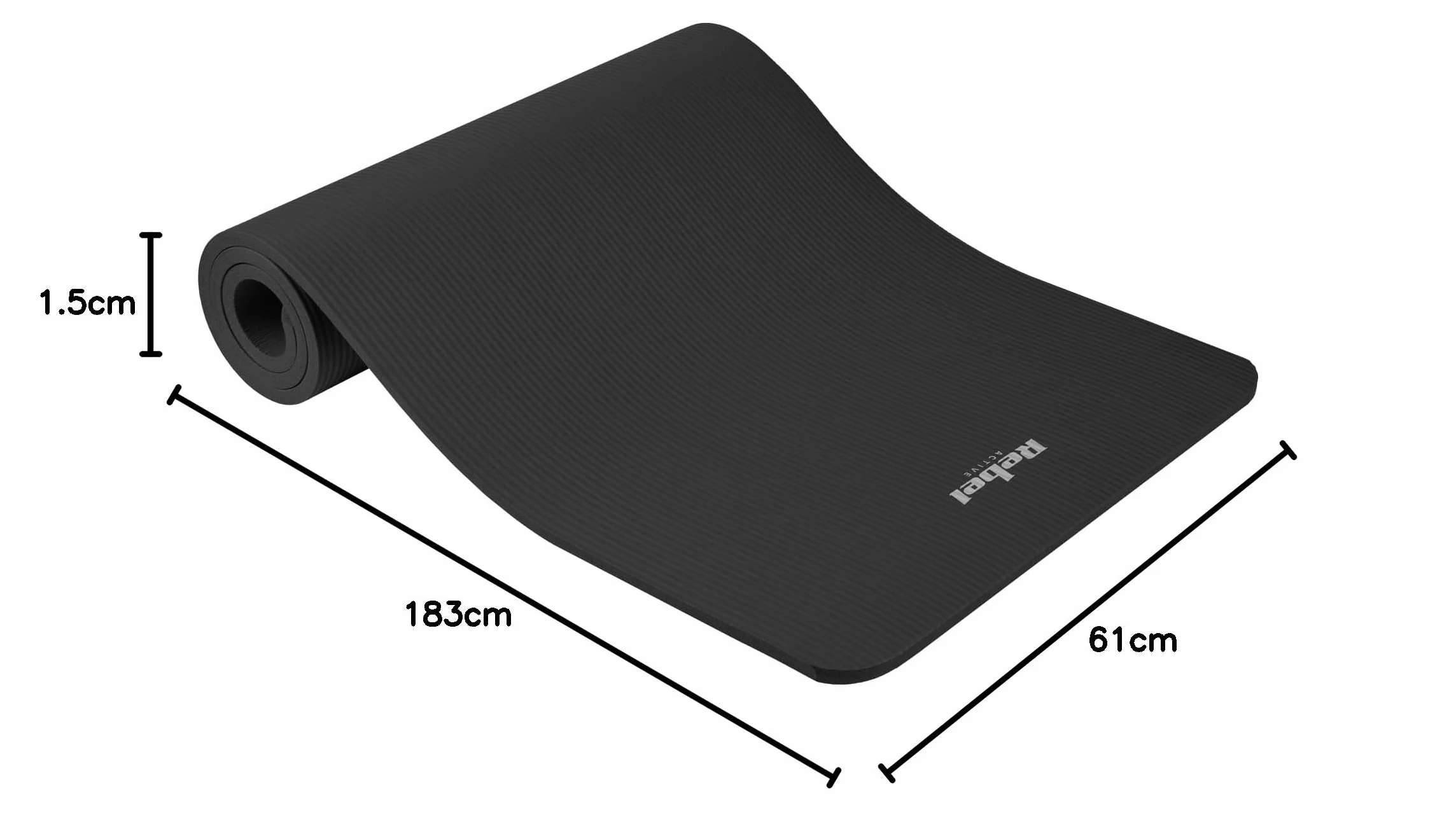 Rebel Mata Gimnastyczna do Ćwiczeń Joga Pilates Fitness 183x61cm Grubość 1,5cm Materiał NBR Czarna RBA-3151-BK