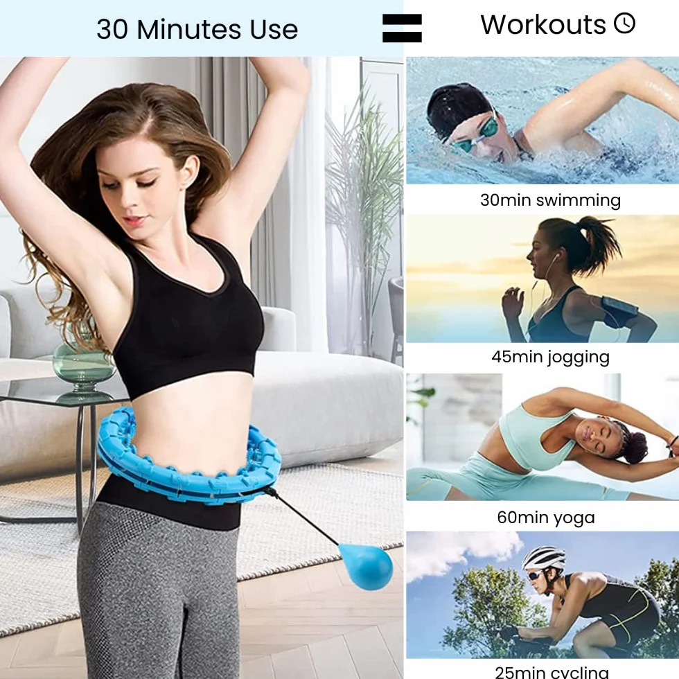 Inteligentny pierścień fitness Hula Hoop z wagą, regulacja talii do 130 cm, 24 sekcje
