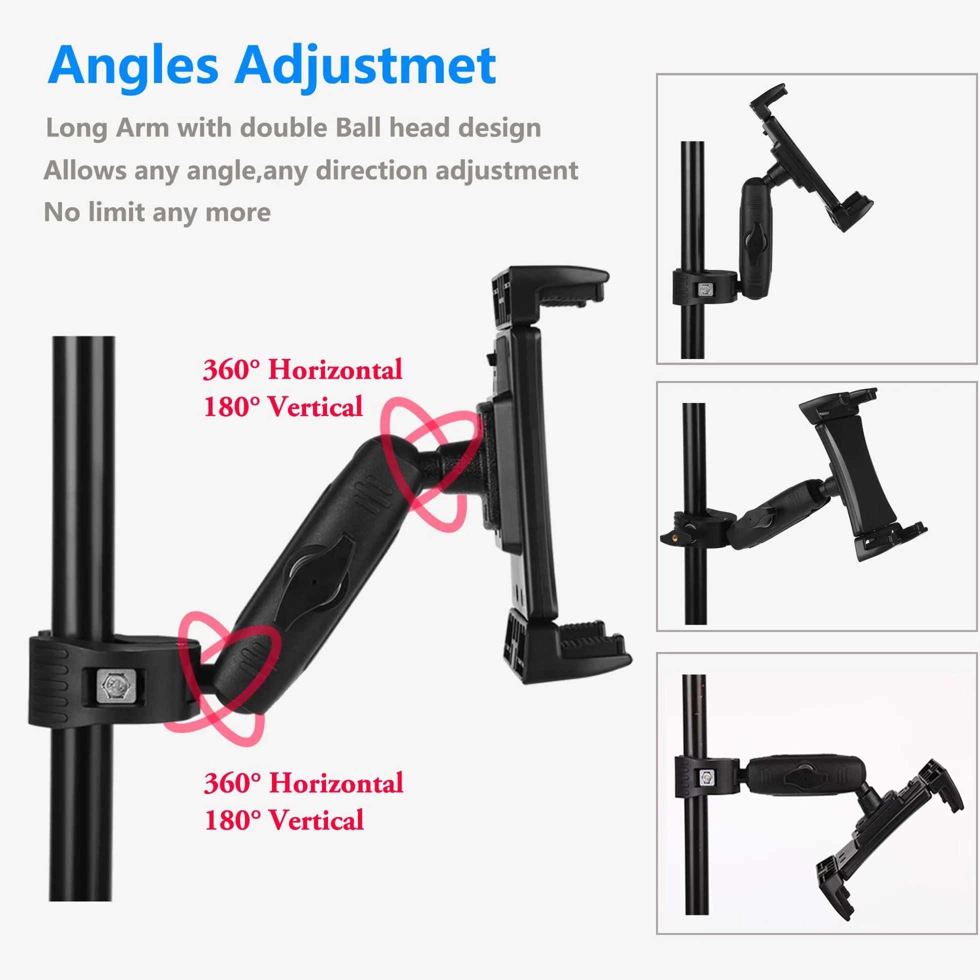 Bieżnia Tablet iPad Holder Zacisk na kierownicę rowerową do stacjonarnego roweru eliptycznego spin roweru Peloton Wózek do urządzeń 4-13", iPad Pro 12.9, Air, Mini, Galaxy Tab, iPhone