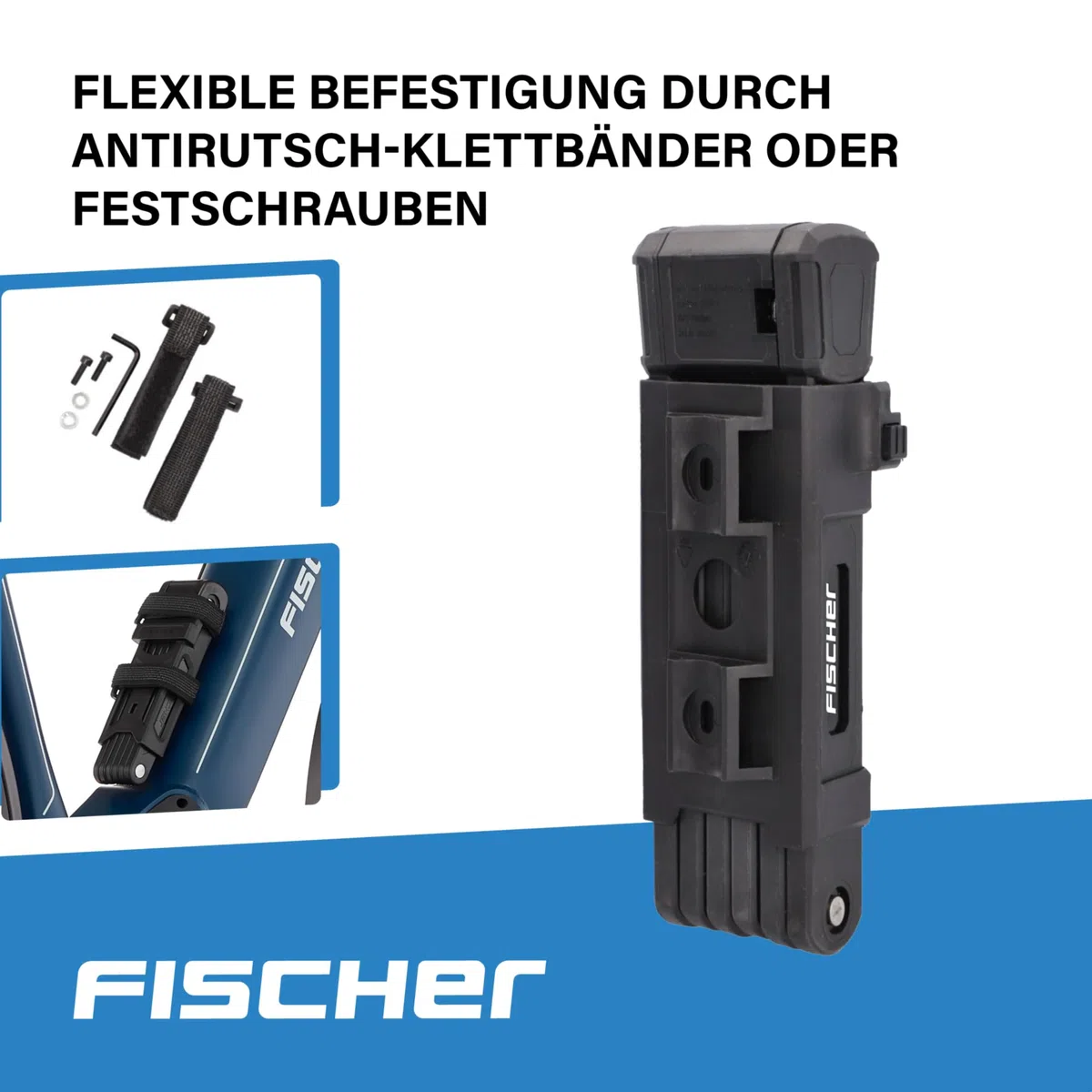 FISCHER Protec Plus zapięcie składane, długość 85 cm, z 3 kluczami i nasadką chroniącą przed kurzem, z miękkiego materiału, czarne