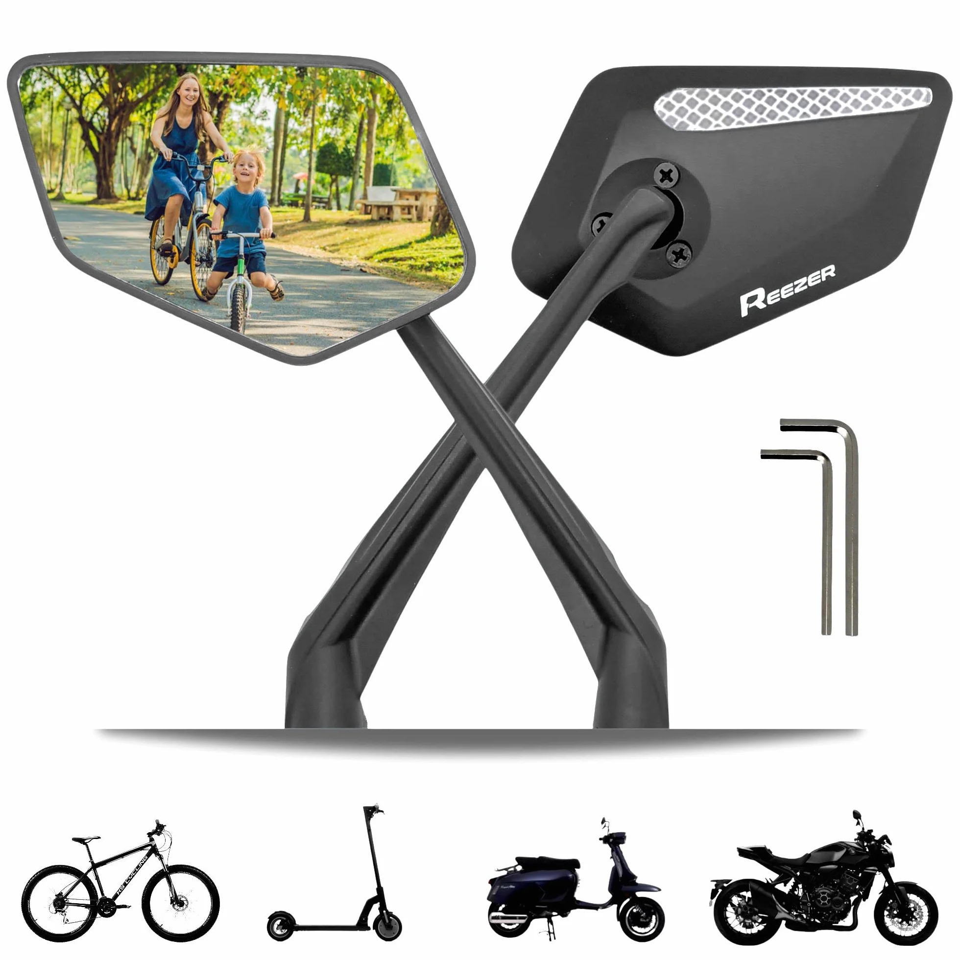 REEZER - Lusterko rowerowe - hulajnoga elektryczna - skuter - Wysokiej klasy i uniwersalny - kompatybilny ze wszystkimi modelami - Odblaskowe - Regulacja 360° PARA