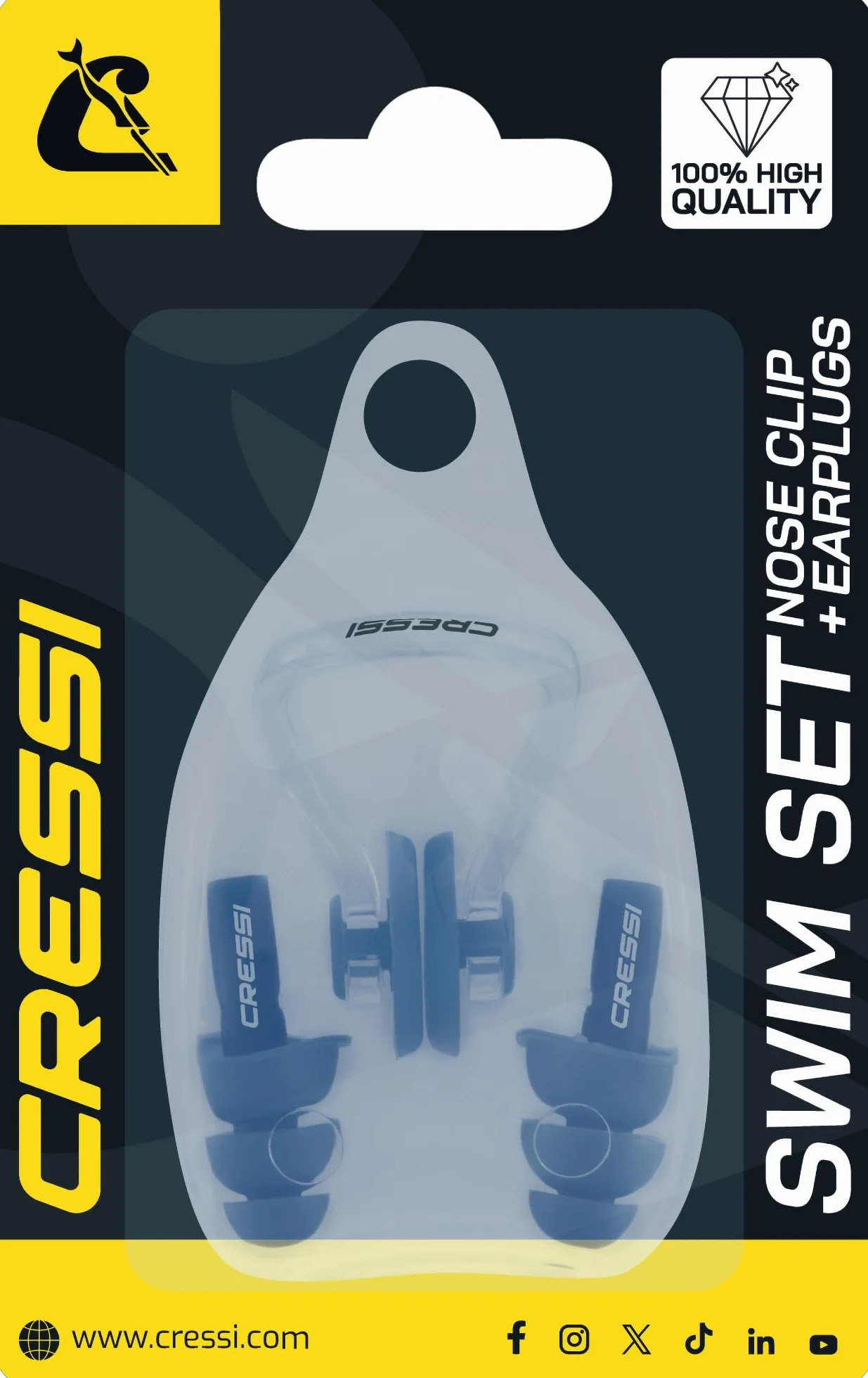 CRESSI Aqua zestaw zatyczek do uszu + klips do nosa czarny - zestaw zatyczek do uszu + klips na nos dla dorosłych, idealny do zapobiegania przedostawaniu się wody podczas pływania, czarny, jeden
