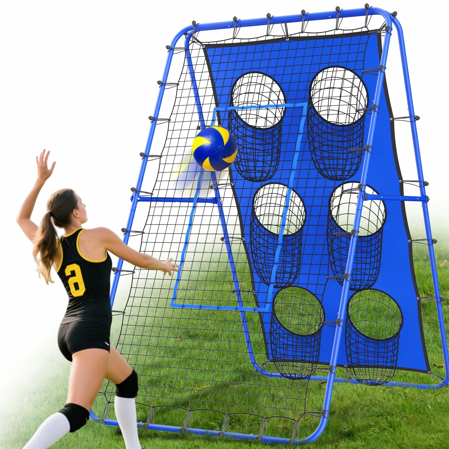 Rebounder do siatkówki, 2,1 x 1,2 m – regulowany przyrząd treningowy, siatka odbicia ze stabilnymi metalowymi słupkami, rebounder do piłki nożnej, siatkówki, koszykówki